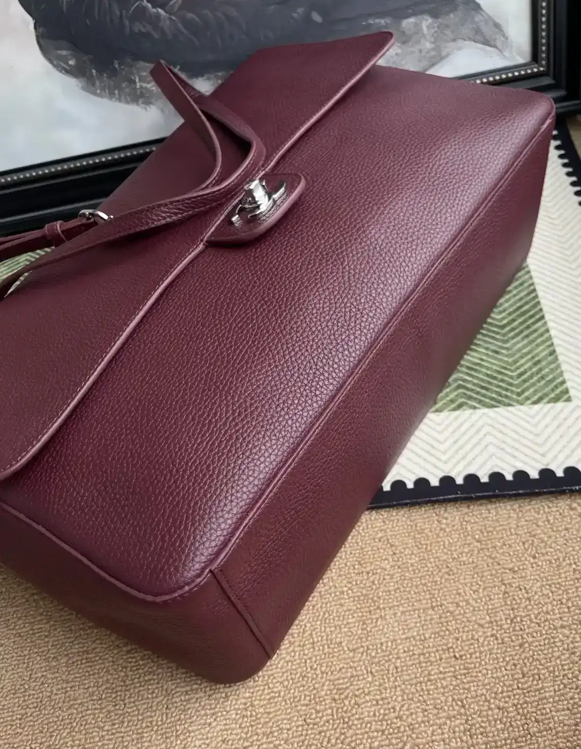Chanel Burgundy Classic Flap Grained Leather Top Handle Bag product photo from LabelPicks