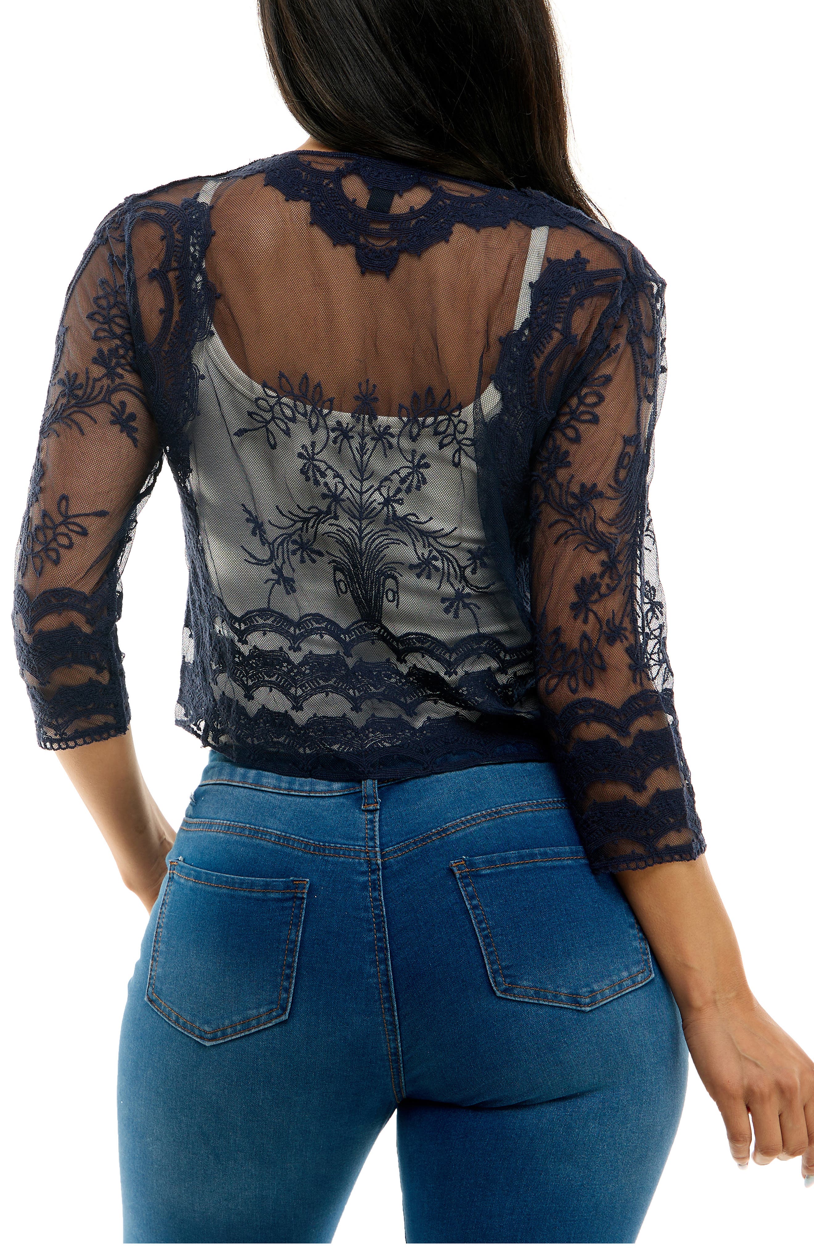 Nina Leonard Embroidered Tulle Bolero