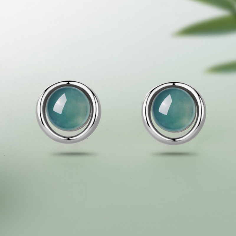 925 sterling silver round jadeite earrings for women, simple new Chinese style, gentle and elegant mosquito coil design, high-end earrings