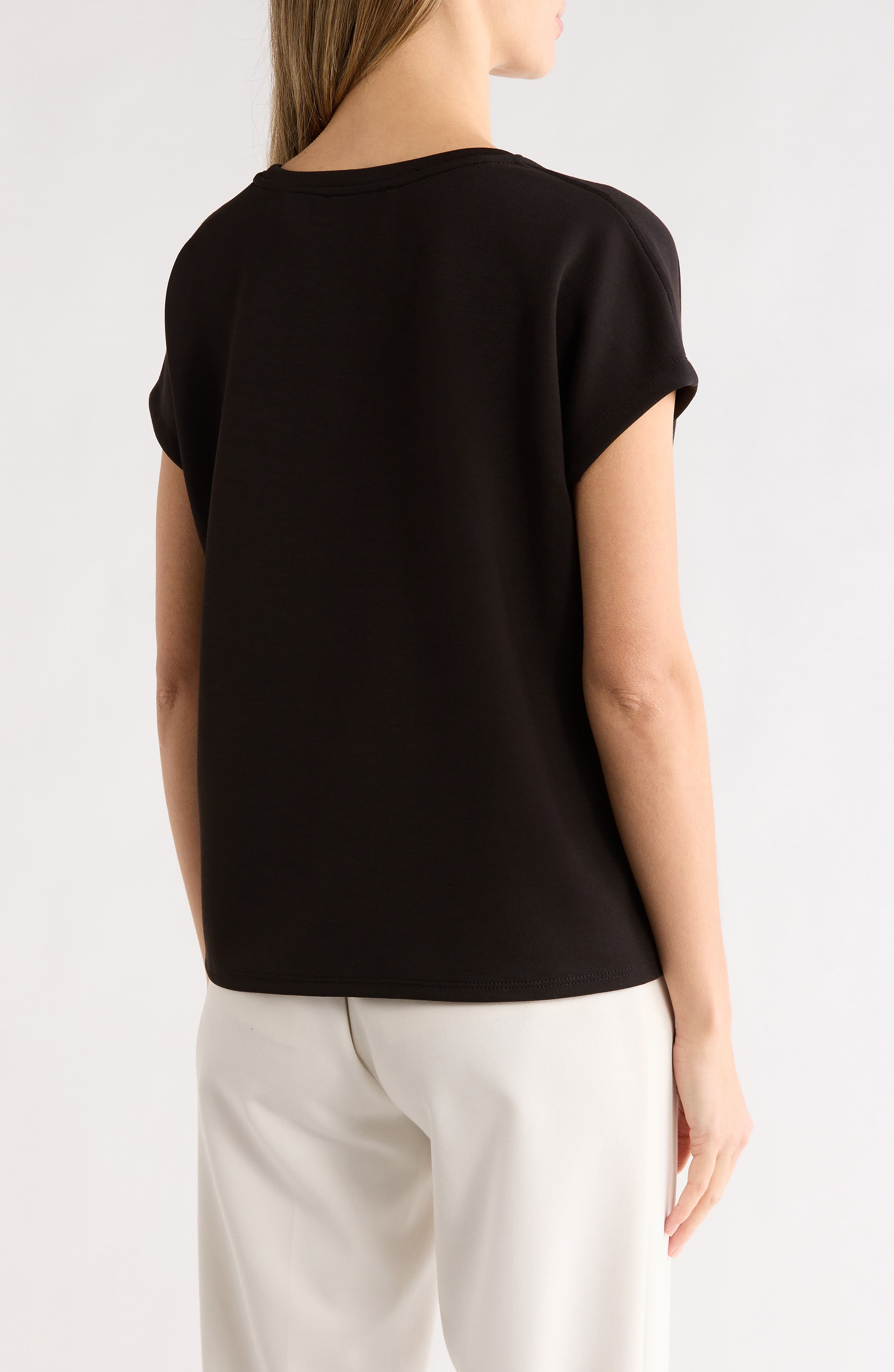 T Tahari Extended Shoulder Crewneck Scuba Knit T-Shirt