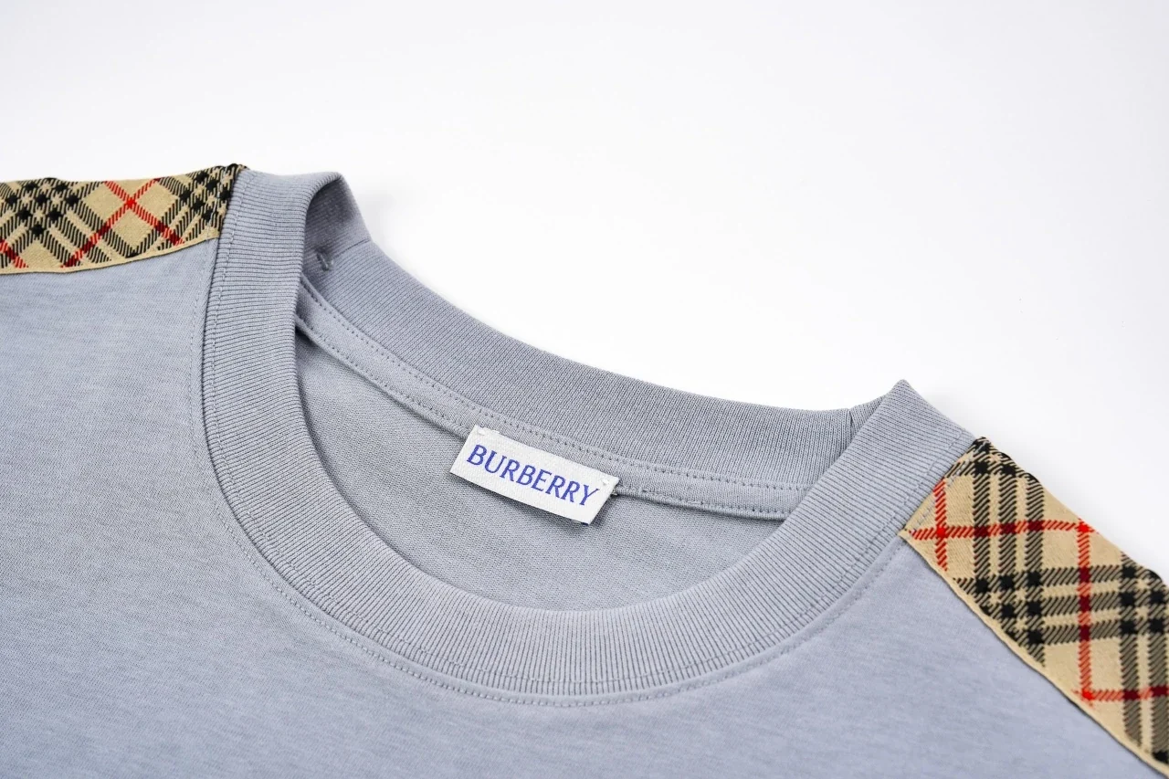 Burberry Light Grey Check Shoulder Equestrian Knight Cotton T-Shirt product photo from LabelPicks
