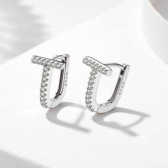 925 sterling silver earrings for women, Korean style, micro-inlaid U-shaped zircon, simple and artistic, trendy earrings