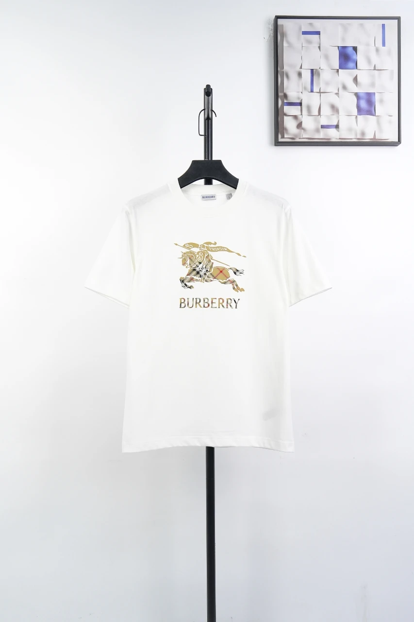 Burberry White Equestrian Knight Check Print Cotton T-Shirt product photo from LabelPicks