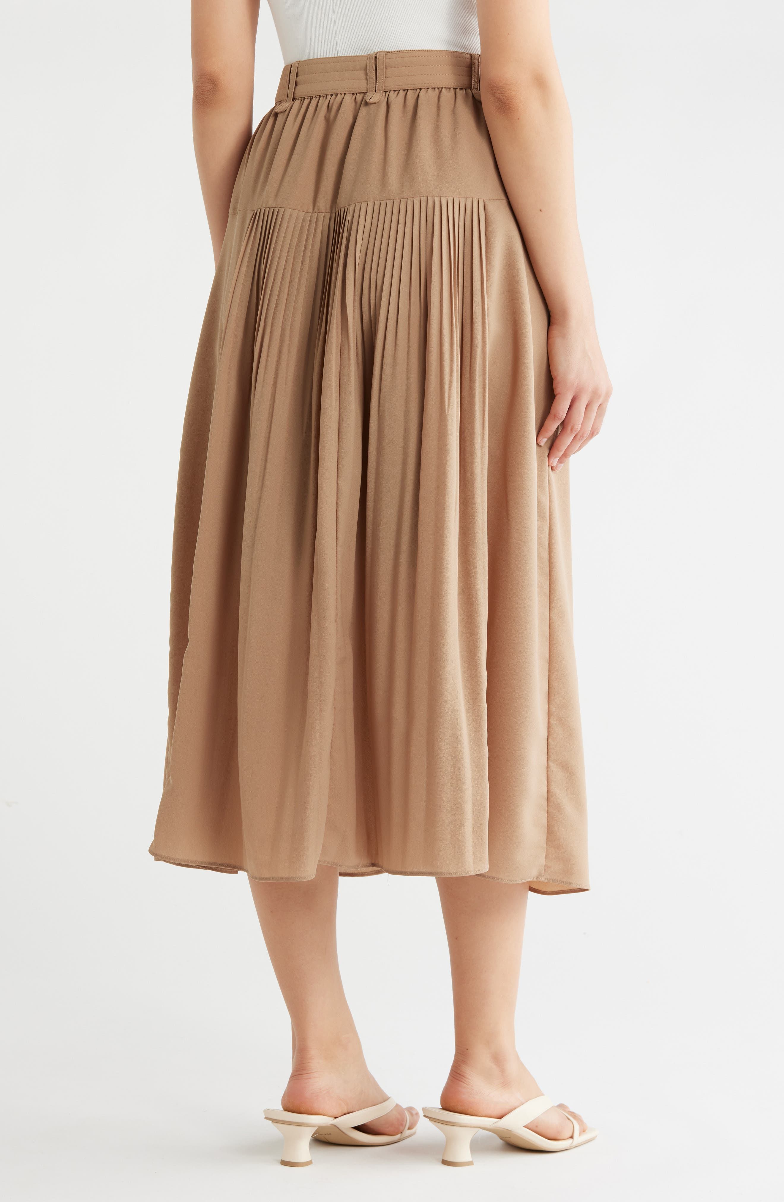 Adrianna Papell Belted Button Front Pleated Midi Skirt