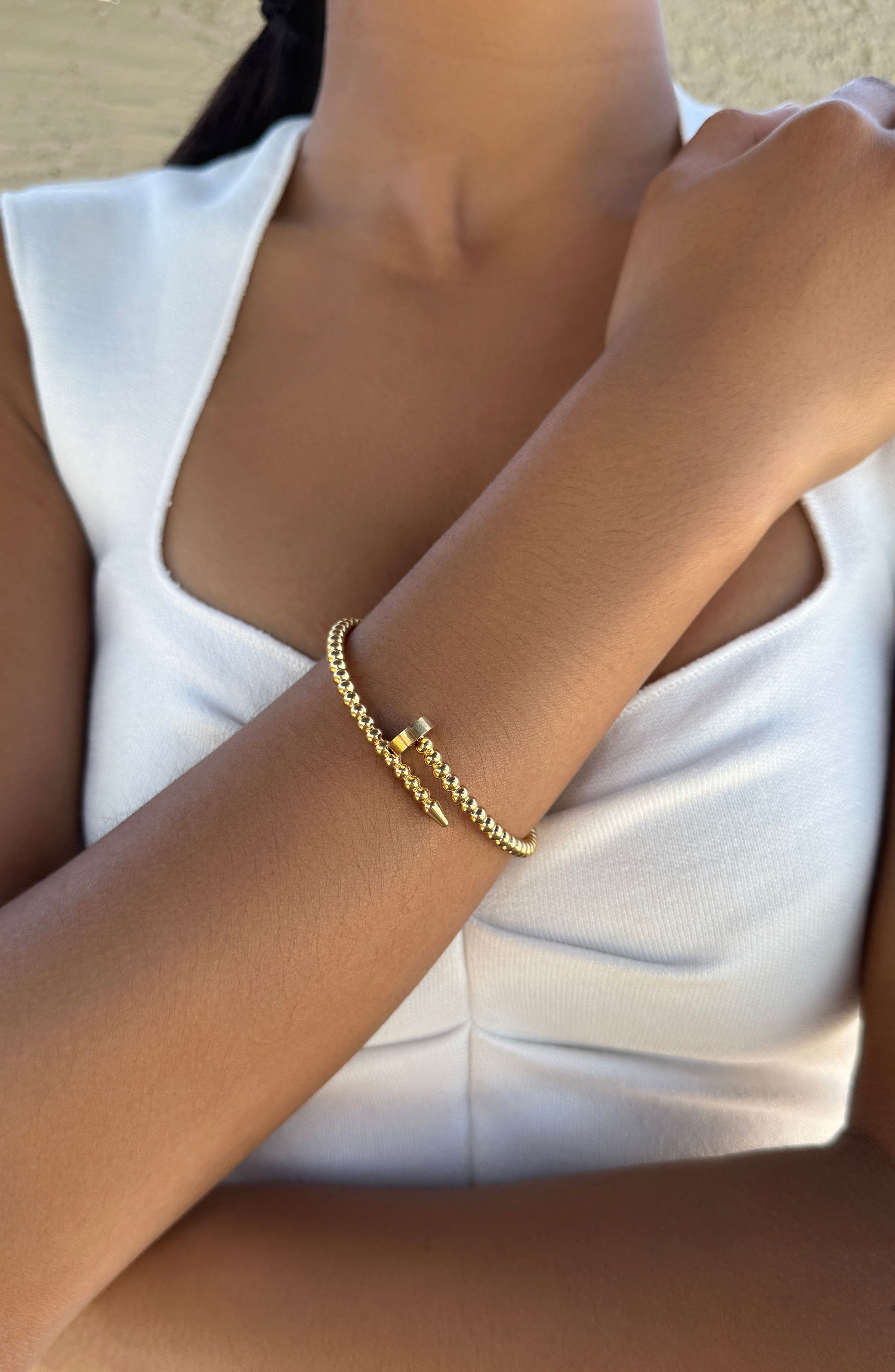 Adornia 18K Gold Plated Nail Textured Hinged Bracelet