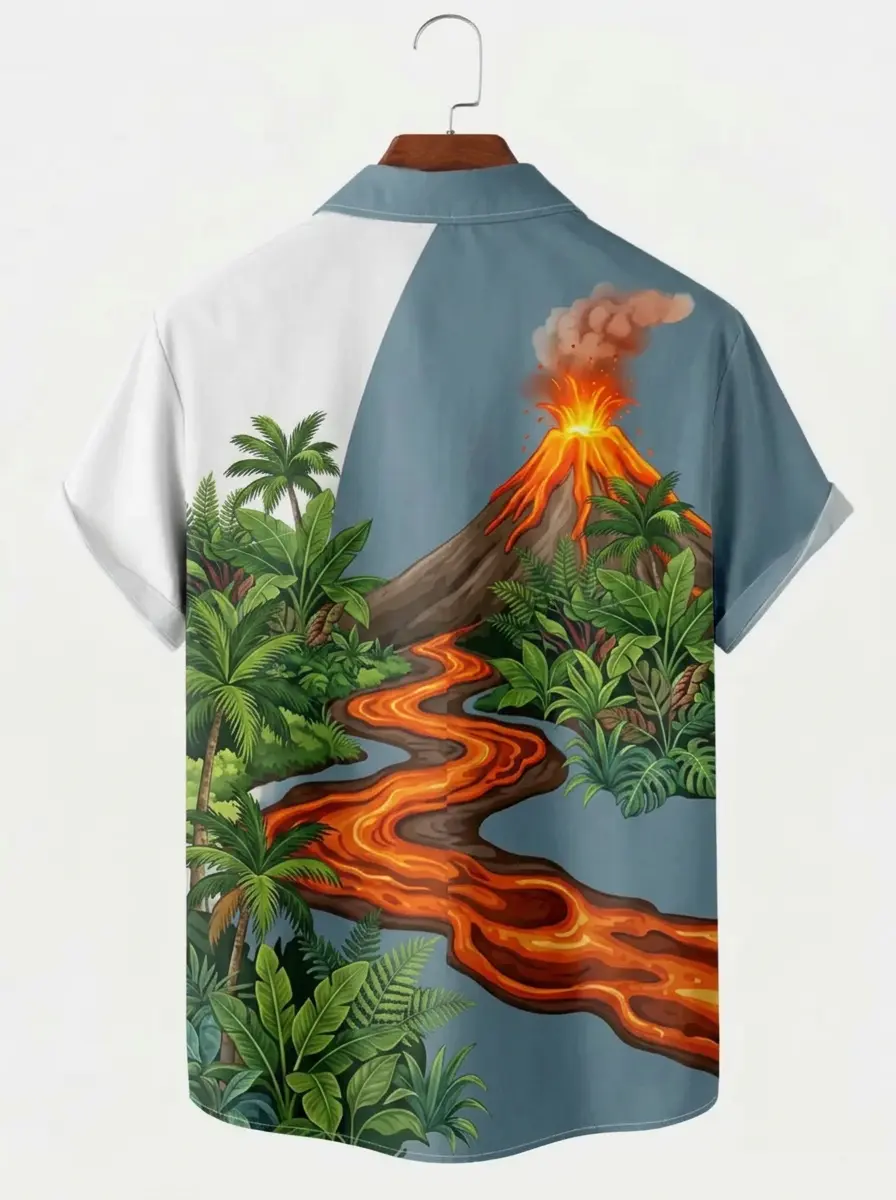 Men's printed shirts Volcano Jungle Lava Flow Hawaiian Shirt