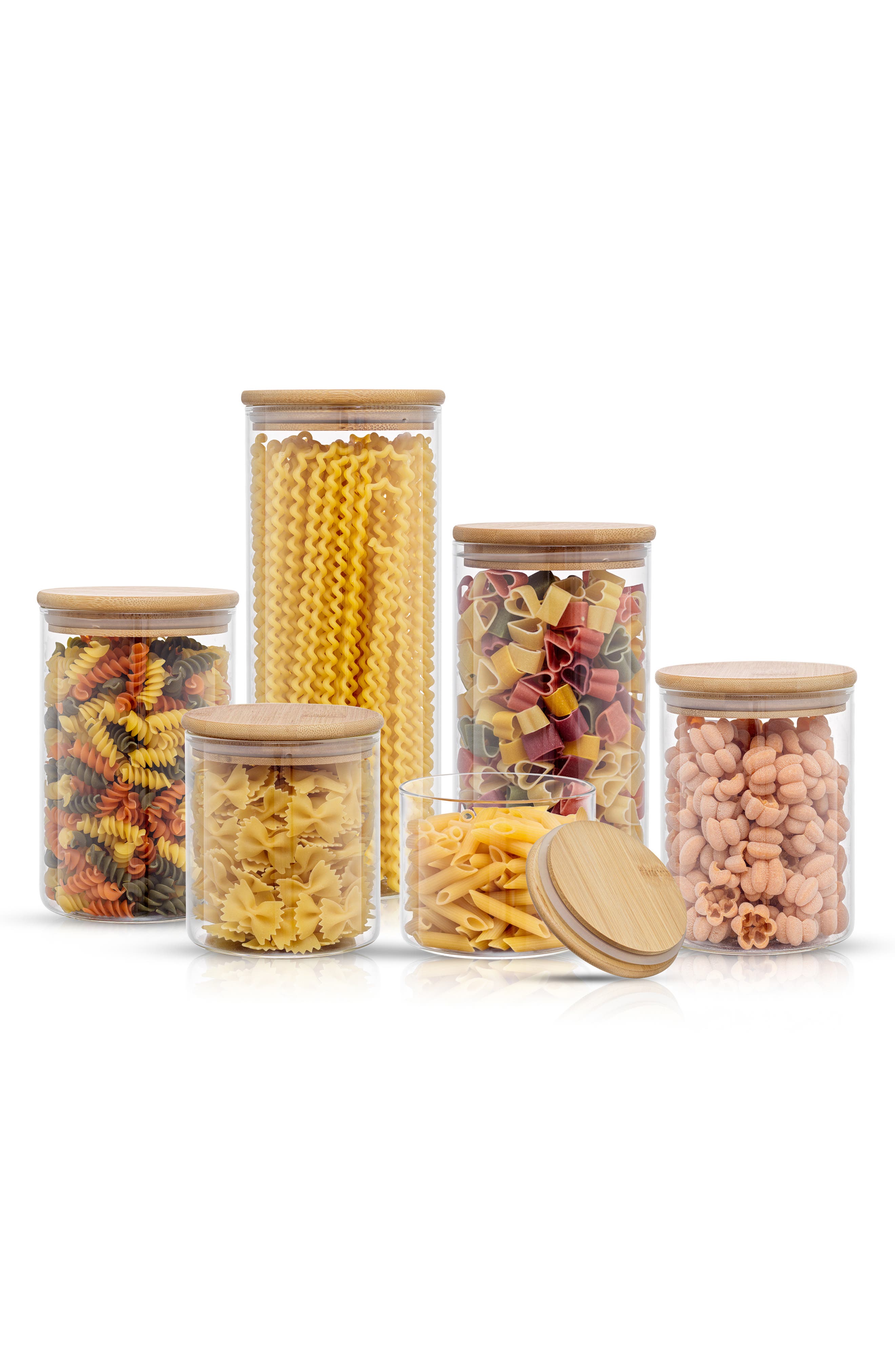 JoyJolt Set of 6 Multisize Glass Jars with Airtight Bamboo Lids