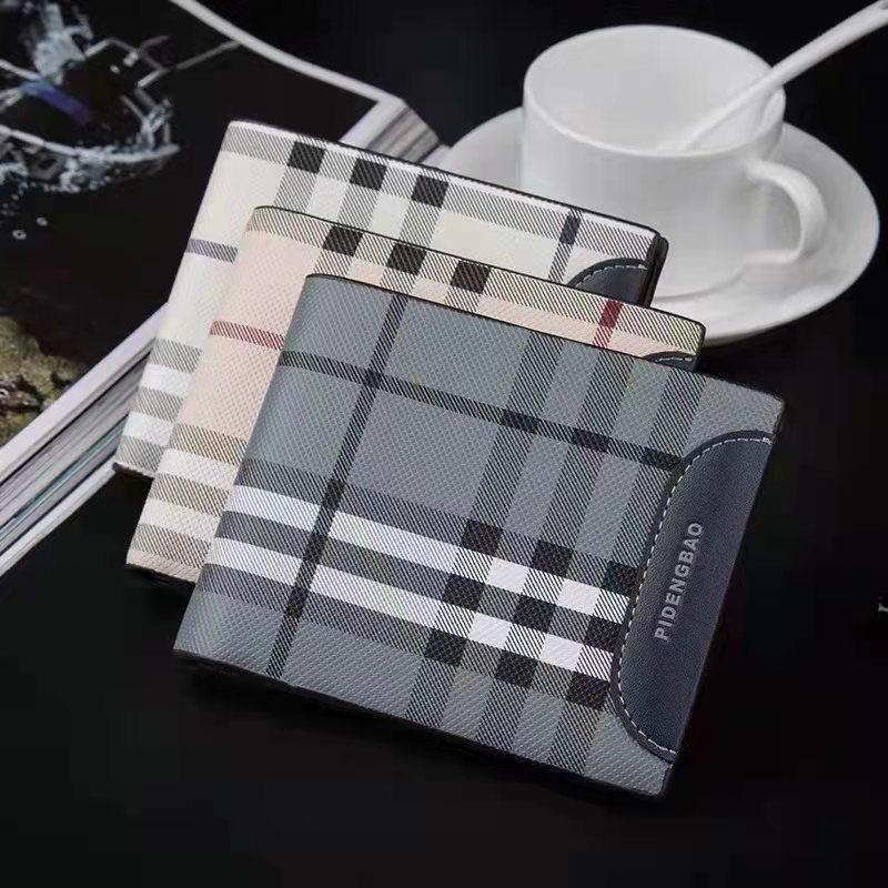 Fashion Wallet Men's Short Horizontal Ultra-thin Teen Vertical Youth Personalised Wallet Boy Student Plaid Wallet