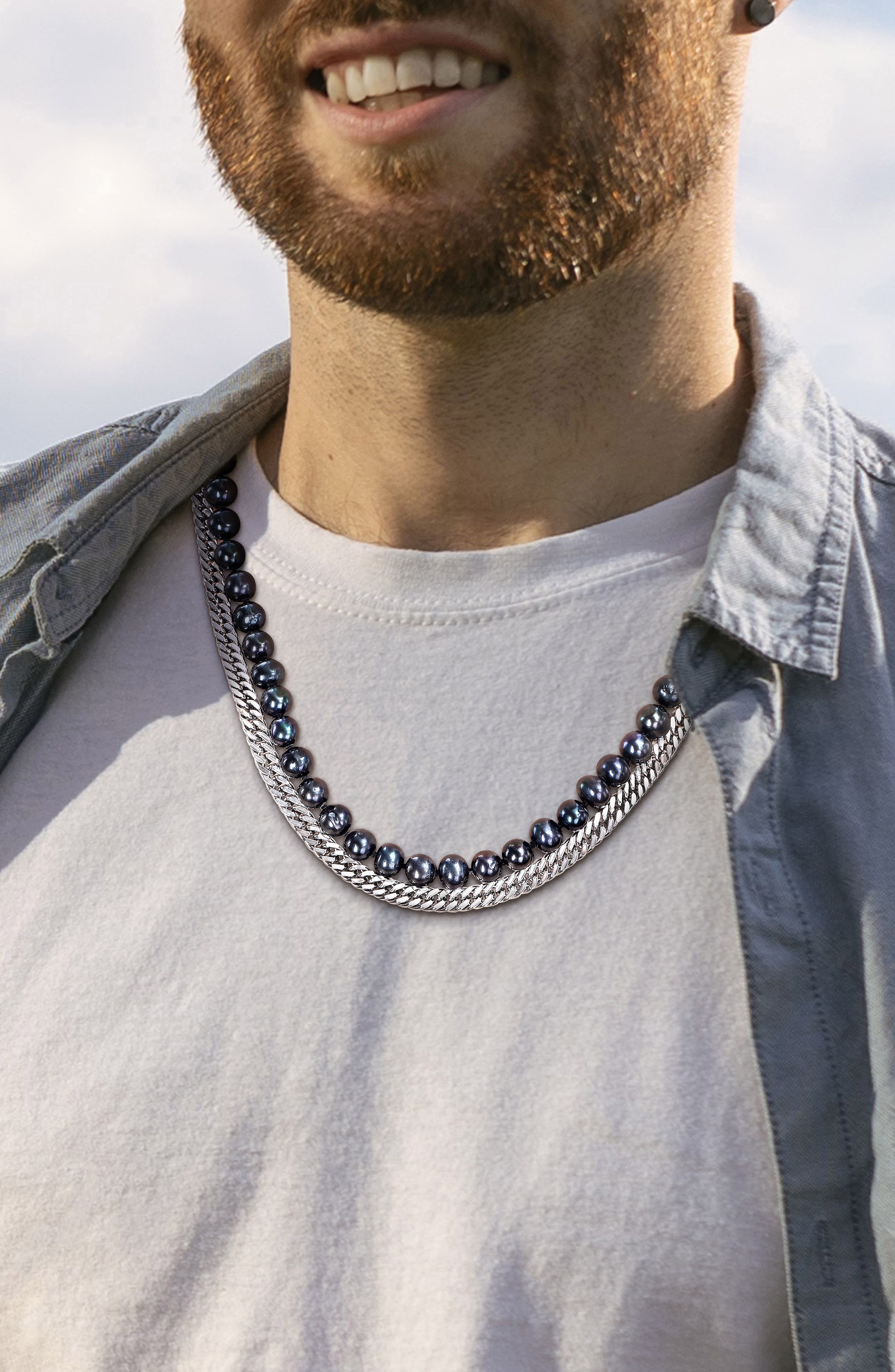 DELMAR 7.5-8mm Cultured Freshwater Pearl & Sterling Silver Curb Chain Necklace