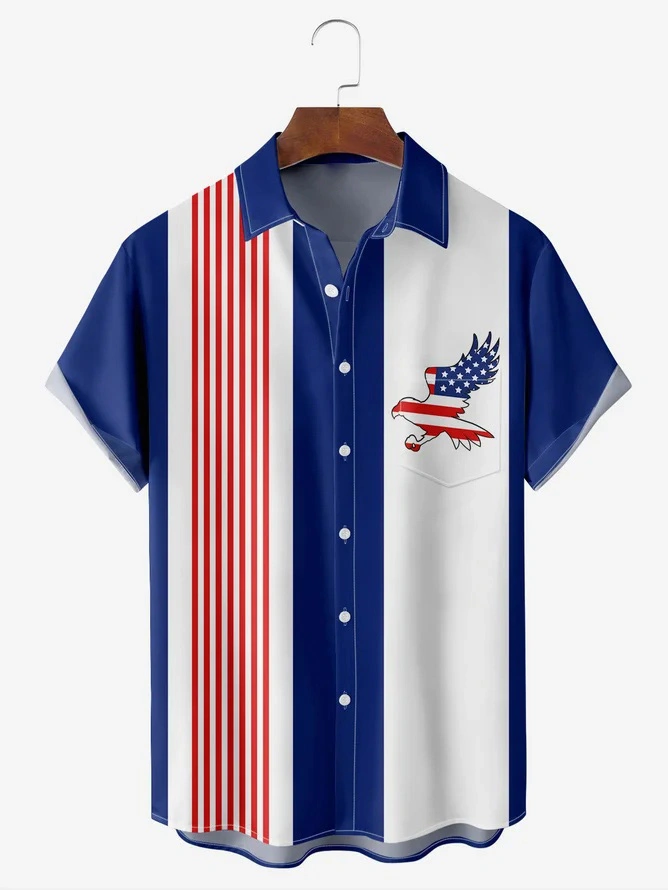 Moisture-wicking American Eagle Chest Pocket Bowling Shirt