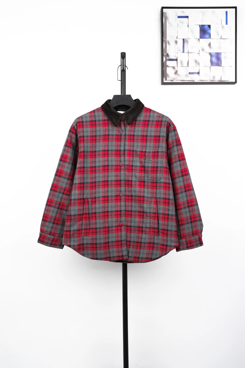 Miu Miu Red Green Check Logo Padded Jacket product photo from LabelPicks