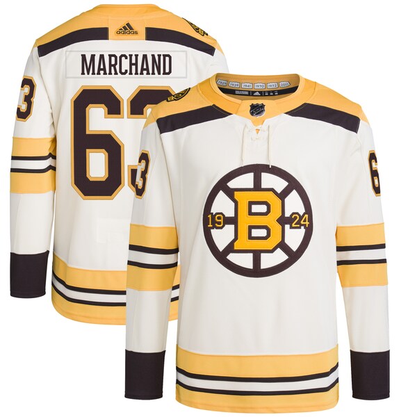 Brad Marchand Boston Bruins adidas  Primegreen 100th Anniversary Authentic Player Jersey - Cream