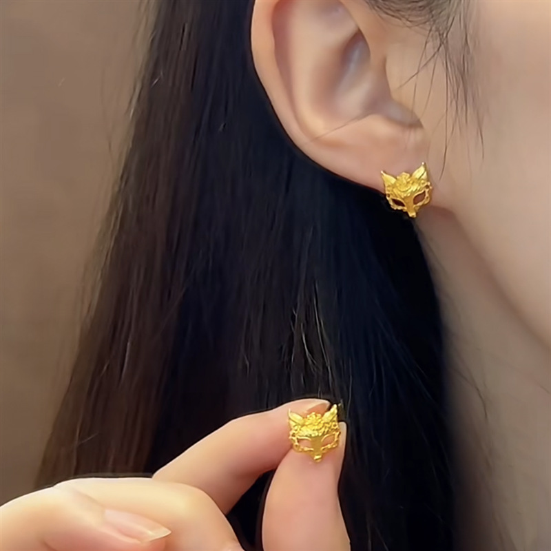 999 Sterling Silver Fox Mask Stud Earrings| Chinese Inspired Jewelry