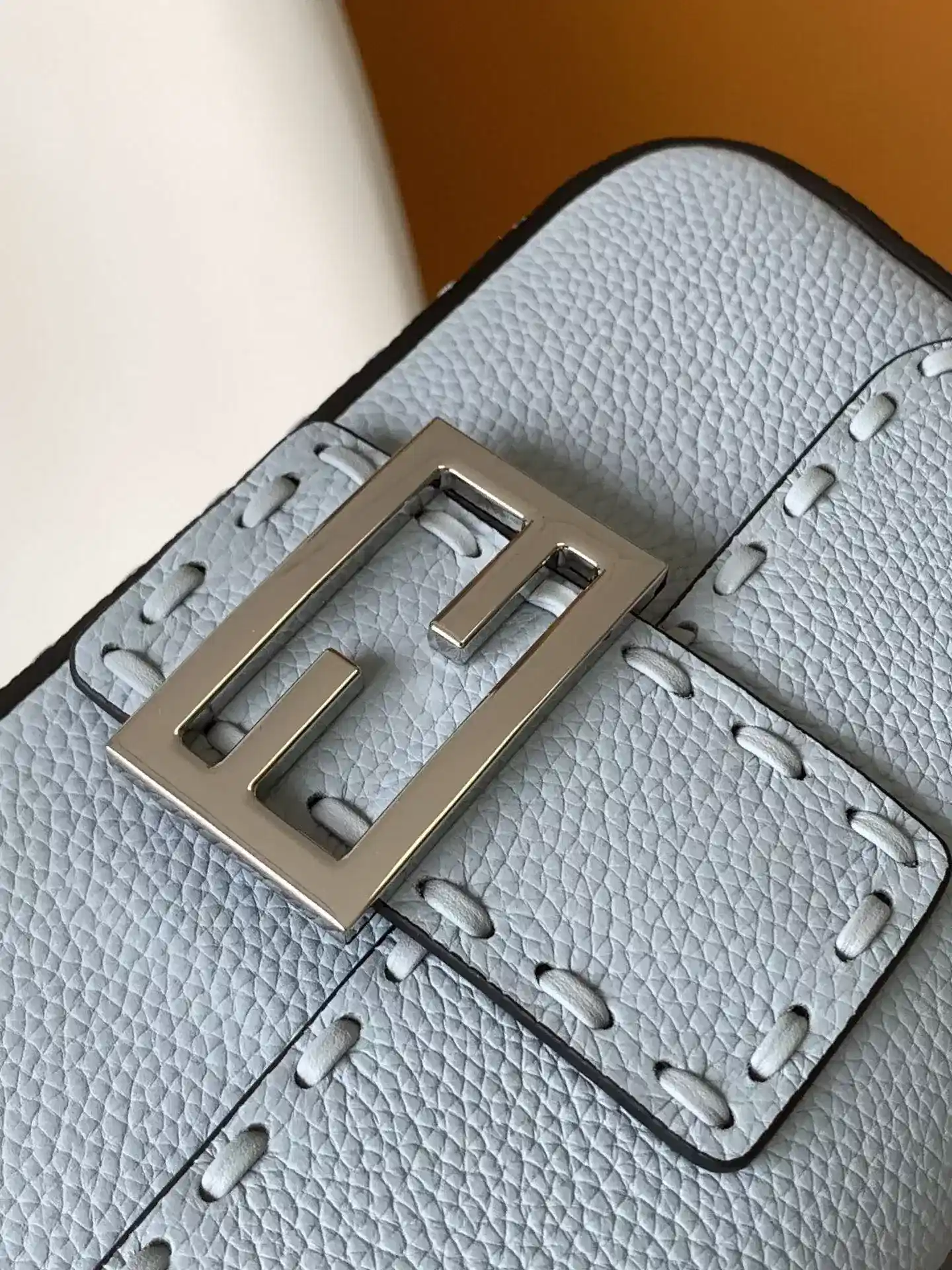 Fendi Silver Baguette Grained Leather Shoulder Bag product photo from LabelPicks