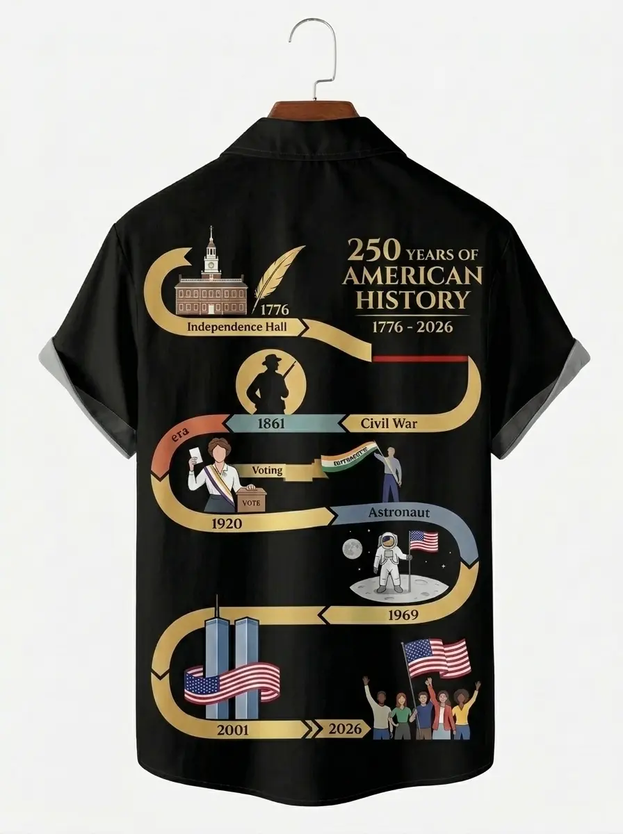 Men's printed shirts, 250 Years of American History Timeline Aloha Shirt