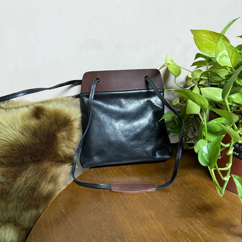 Two-Tone Black Leather Mini Purse