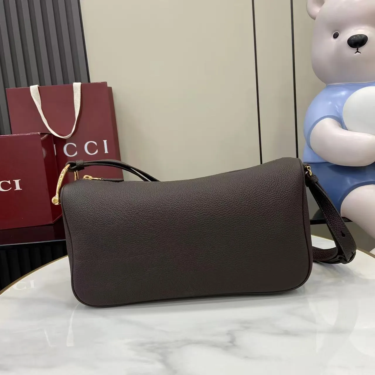 Gucci Brown Horsebit Grained Leather Shoulder Bag product photo from LabelPicks