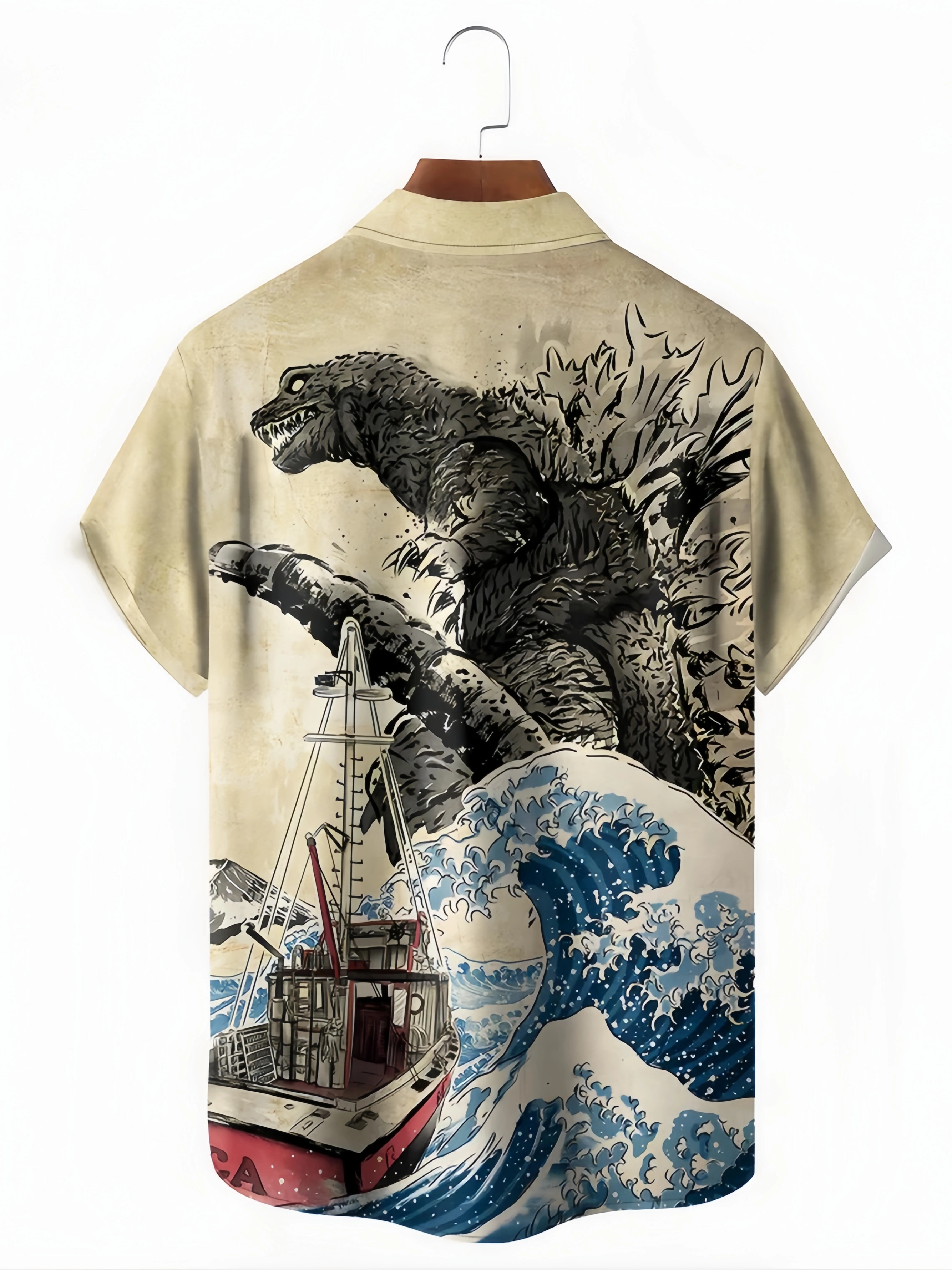 Japanese Ukiyo-e Ocean Wave Chest Pocket Short Sleeve Hawaiian Shirt