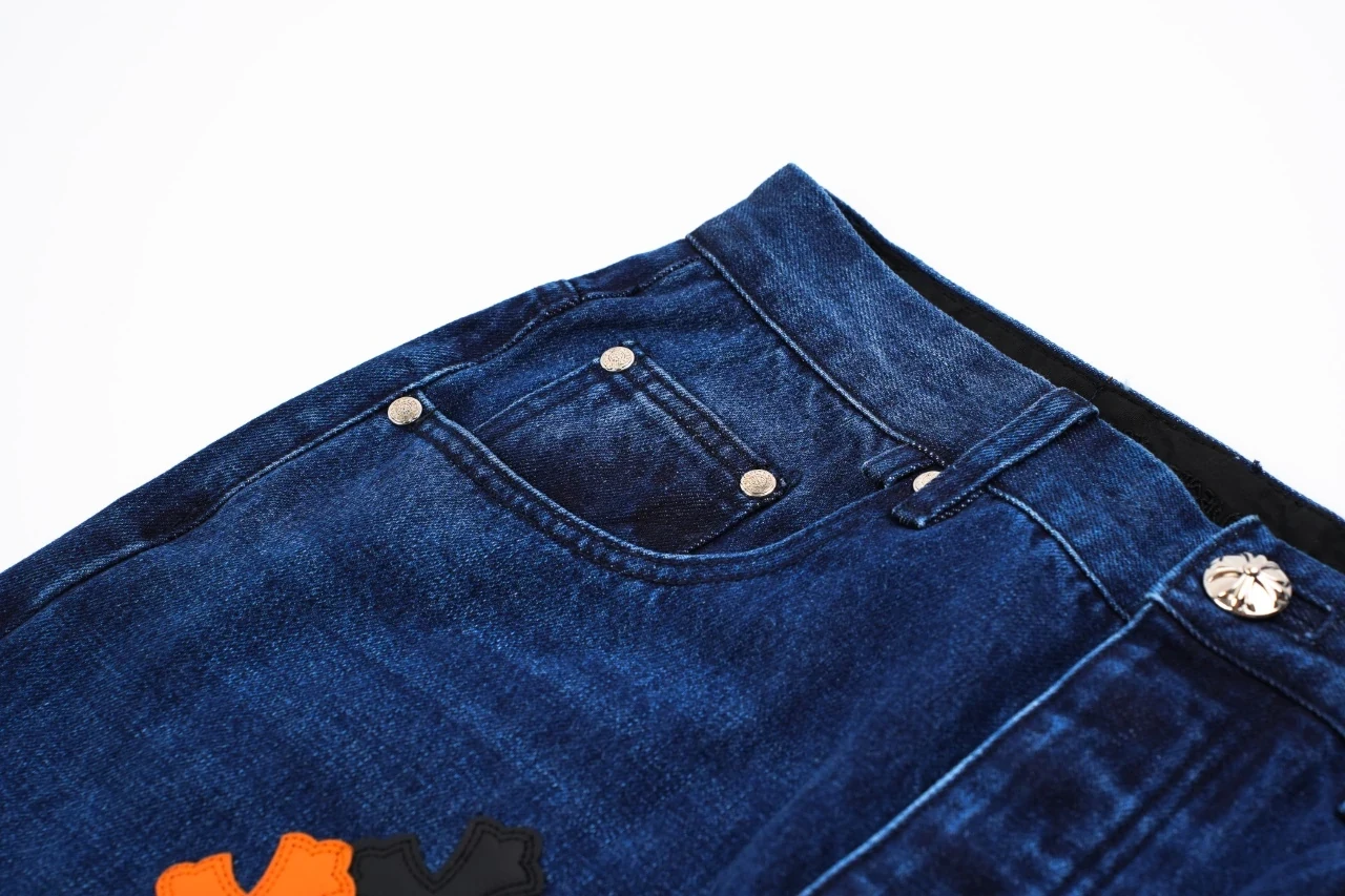 Chrome Hearts Blue Flame Cross Leather Patch Jeans product photo from LabelPicks