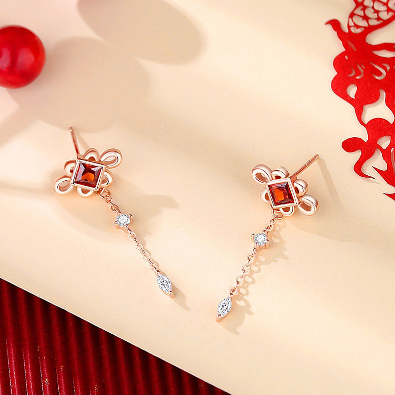 Original Chinese Knot Earrings for Women, Pure Silver, Vintage National Style, Ethnic Style, Long Tassel Earrings, New Year Ear Accessories