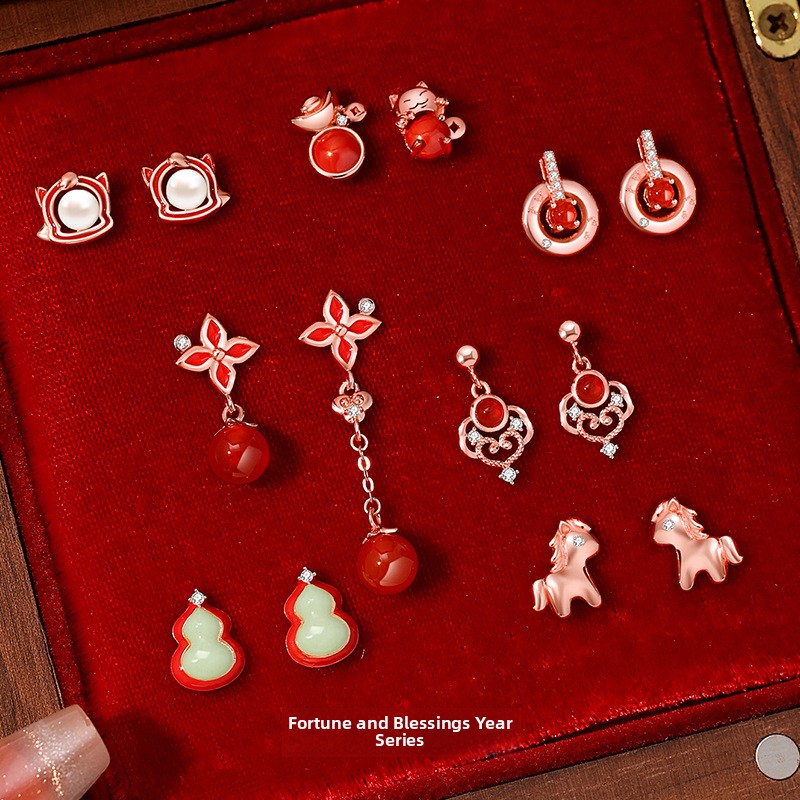 Original New Year's Week Earrings for Women, 999 Pure Silver, Horse Year, Attracting Wealth and Treasure, Zodiac Cute Horse, Zodiac Year Earrings