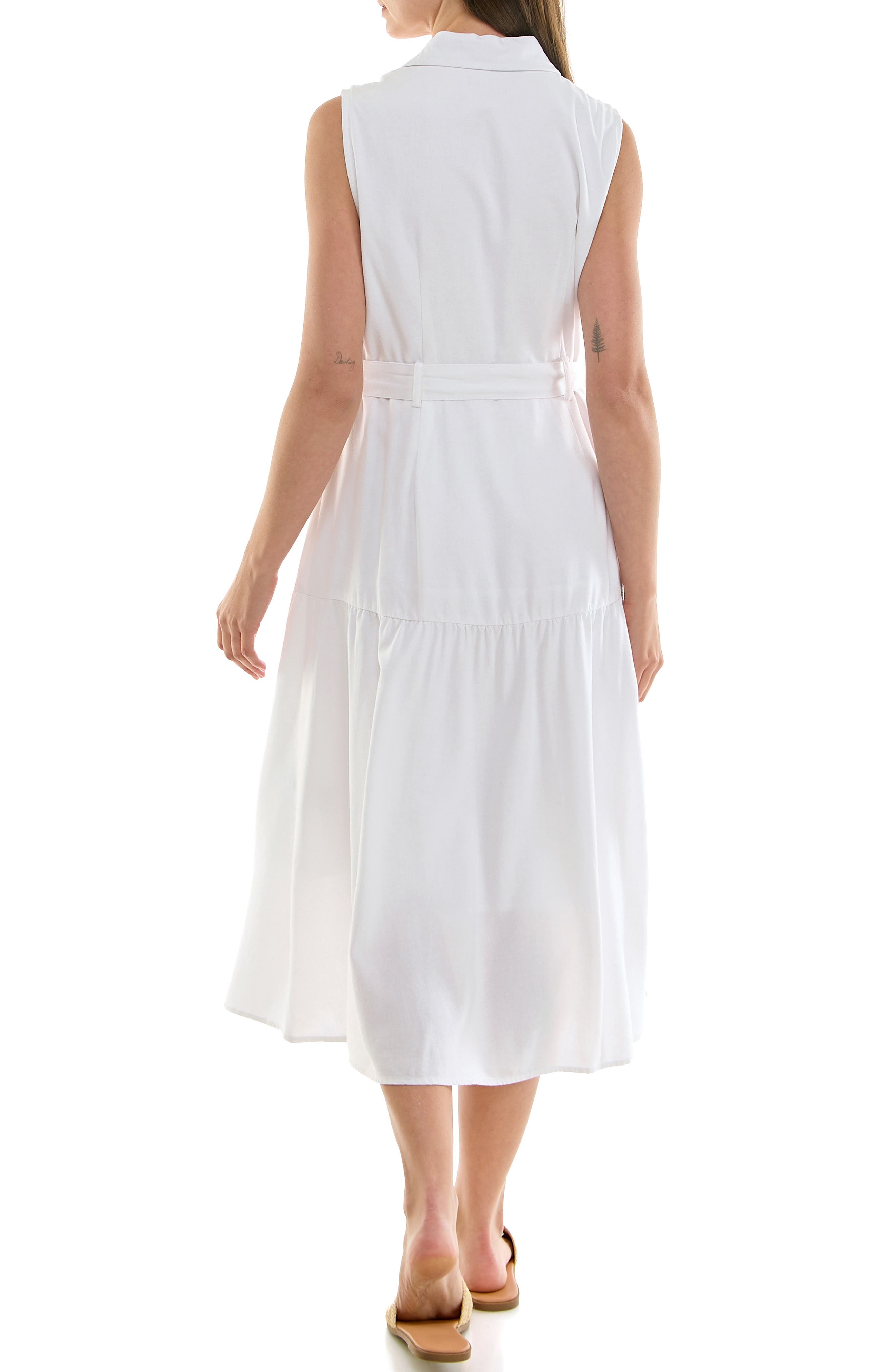 Nicole Miller Sleeveless Belted Linen Shirtdress