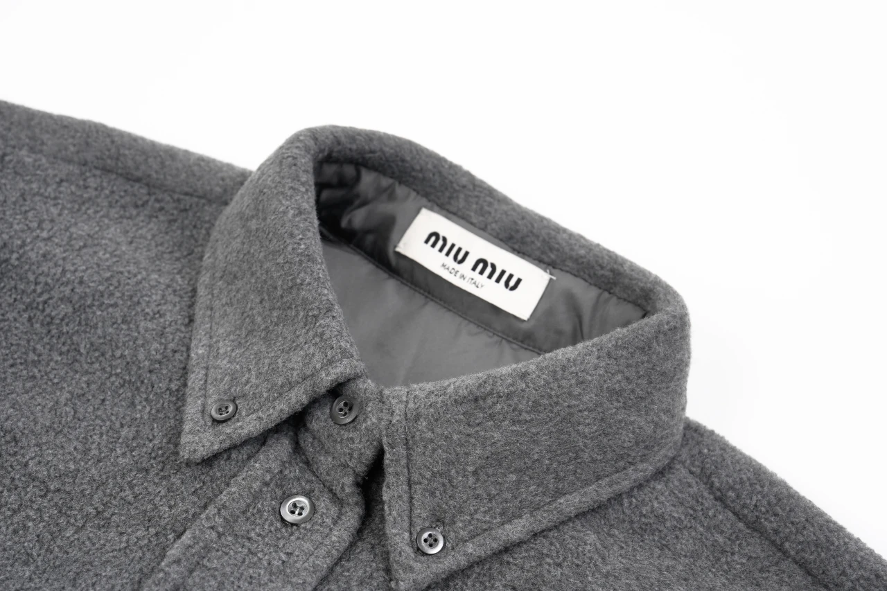 Miu Miu Grey Suede Feel Long Sleeve Shirt Jacket product photo from LabelPicks