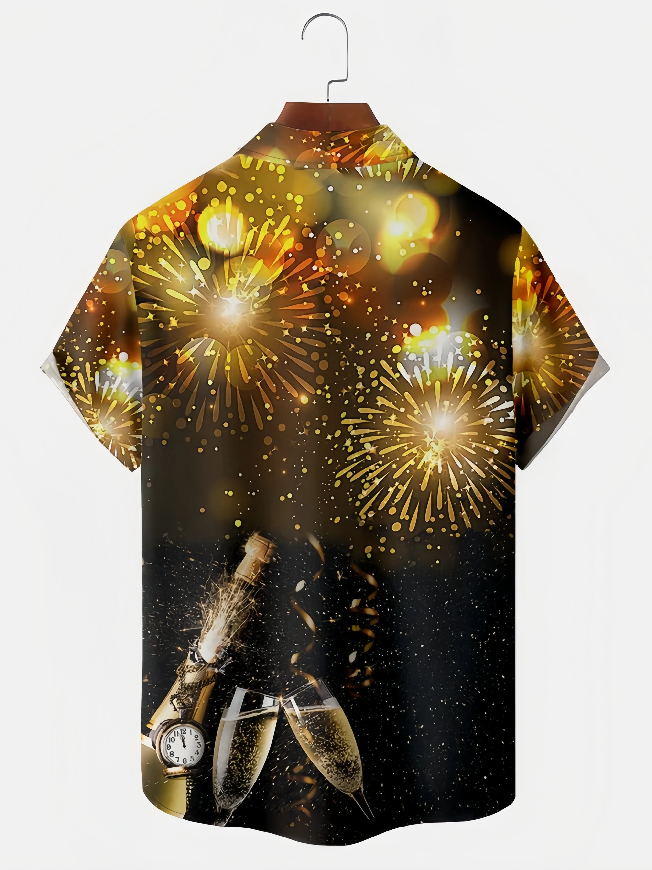 New Year Champagne Chest Pocket Short Sleeve Shirt