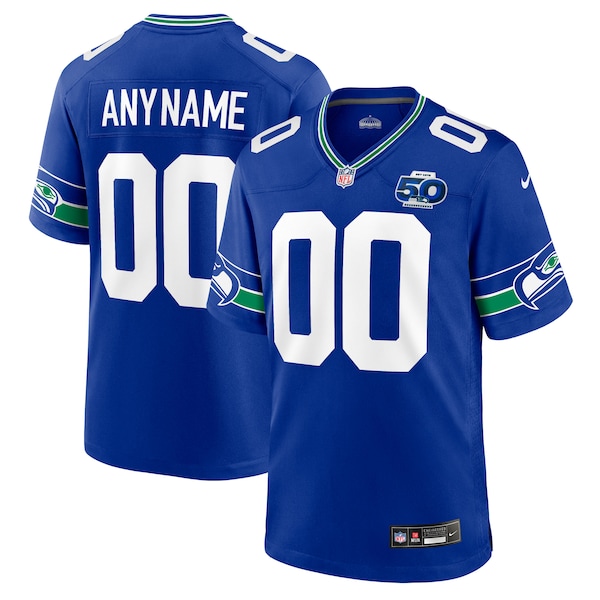 Seattle Seahawks Nike 50th Season Throwback Custom Game Jersey - Royal/College Navy
