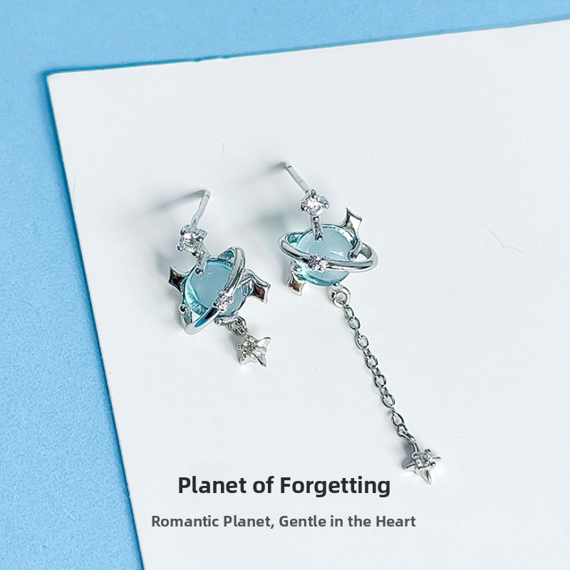 925 sterling silver forget-me-not earrings, asymmetrical long tassel earrings, Korean-style star earrings, popular among female influencers