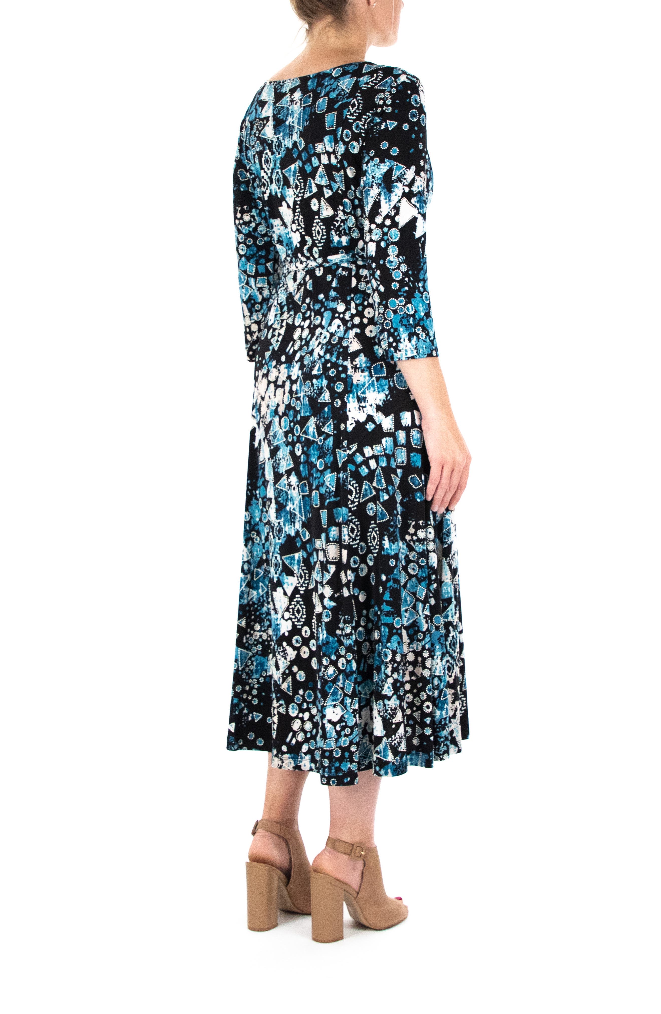 Nina Leonard Sylvia Printed Tie Waist Midi Dress