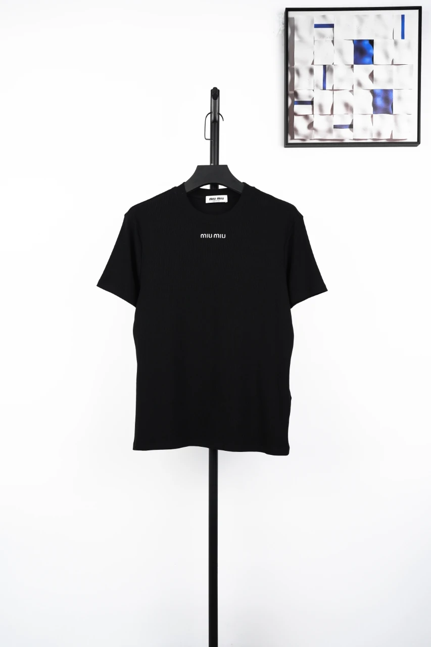 Miu Miu Black Rib Collar Short Sleeve Base T-Shirt product photo from LabelPicks