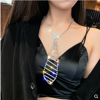 Clavicle chain, European and American collar, exaggerated personality, diamond inlaid sexy necktie Necklace