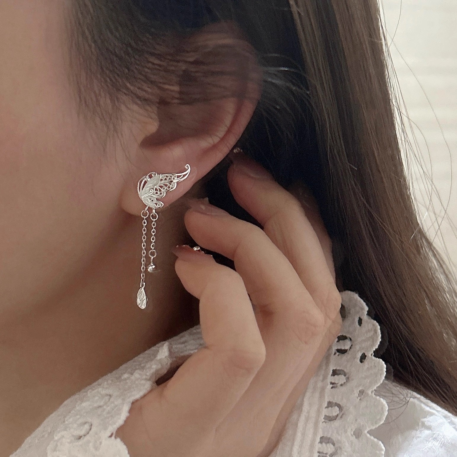 S925 Sterling Silver Filigree Butterfly Dangle Earrings| Beaded Tassel Design