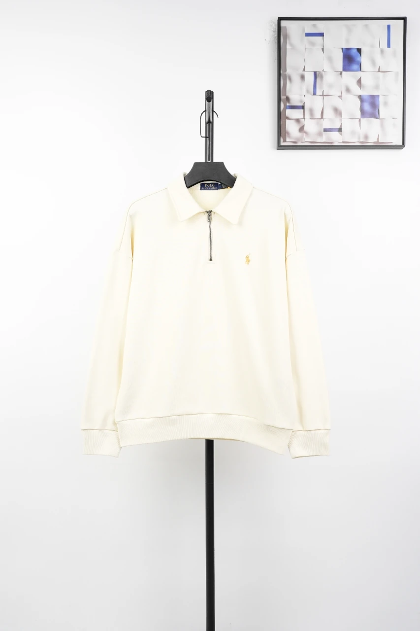 Ralph Lauren Off White Pony Embroidered Half Zip Long Sleeve Polo Shirt product photo from LabelPicks