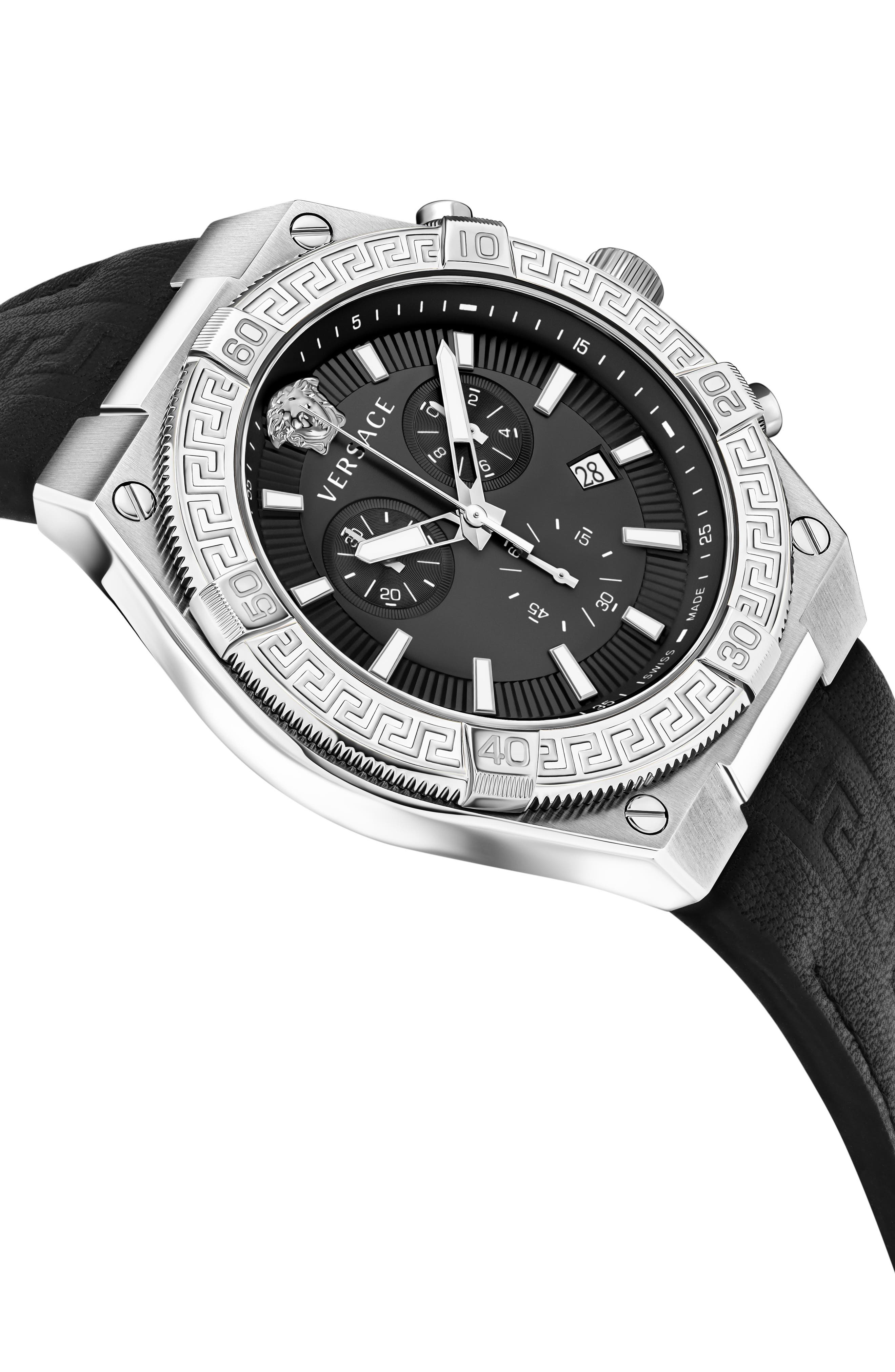 Versace V-Sporty Creca Leather Strap Watch, 46mm