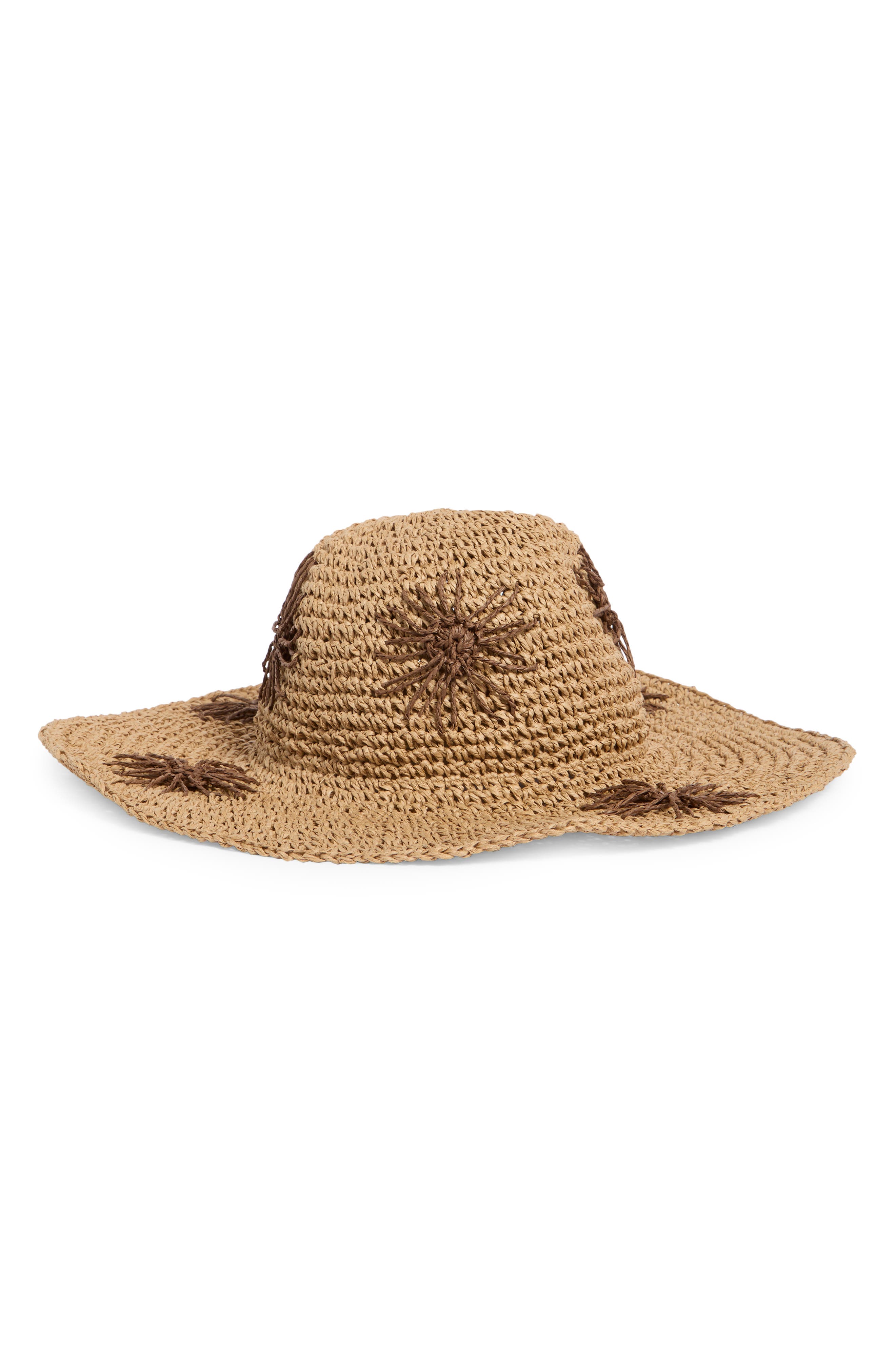 Steve Madden Floral Embroidered Straw Floppy Hat