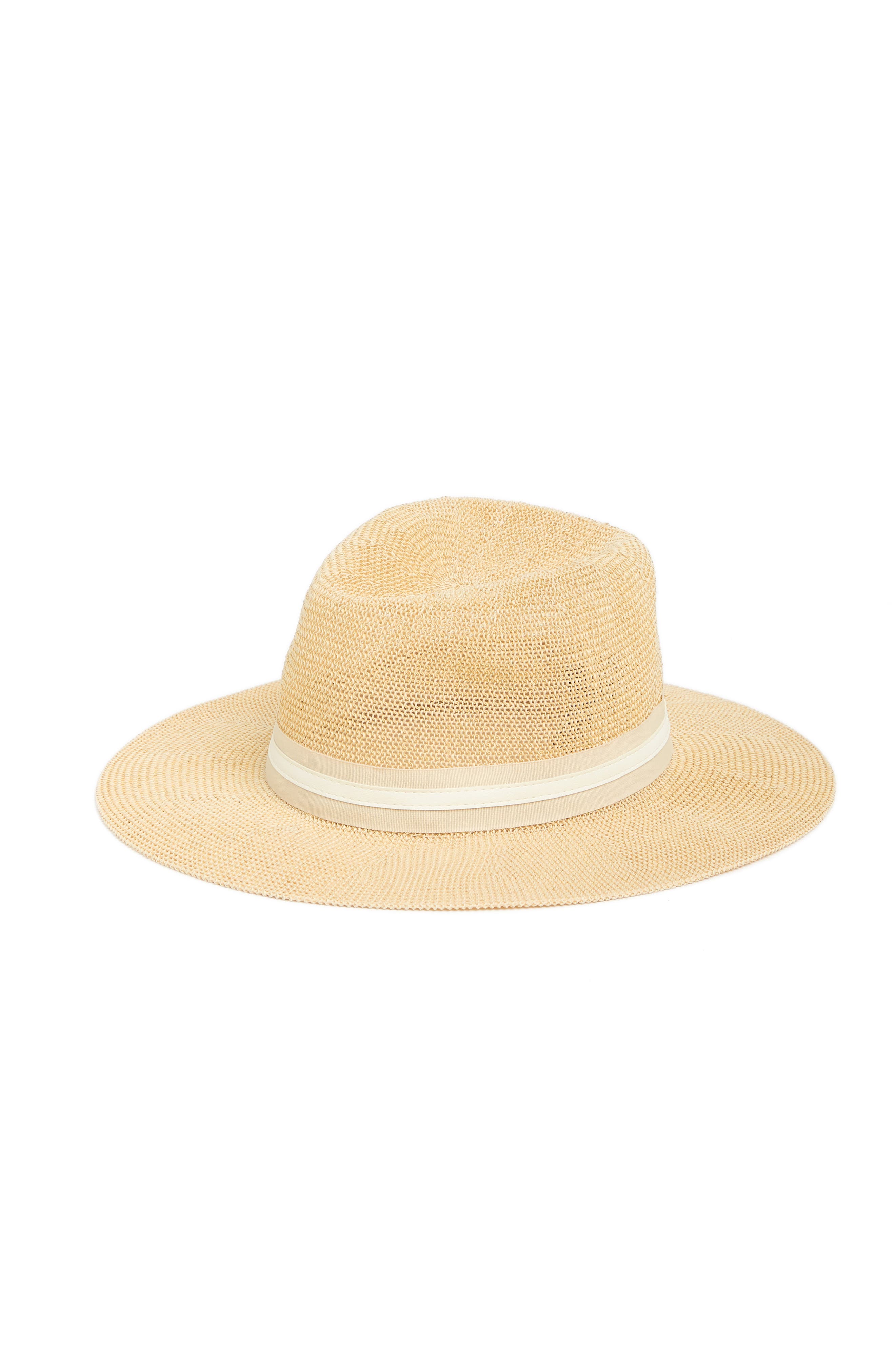 Vince Camuto Grosgrain Faux Leather Band Panama Hat