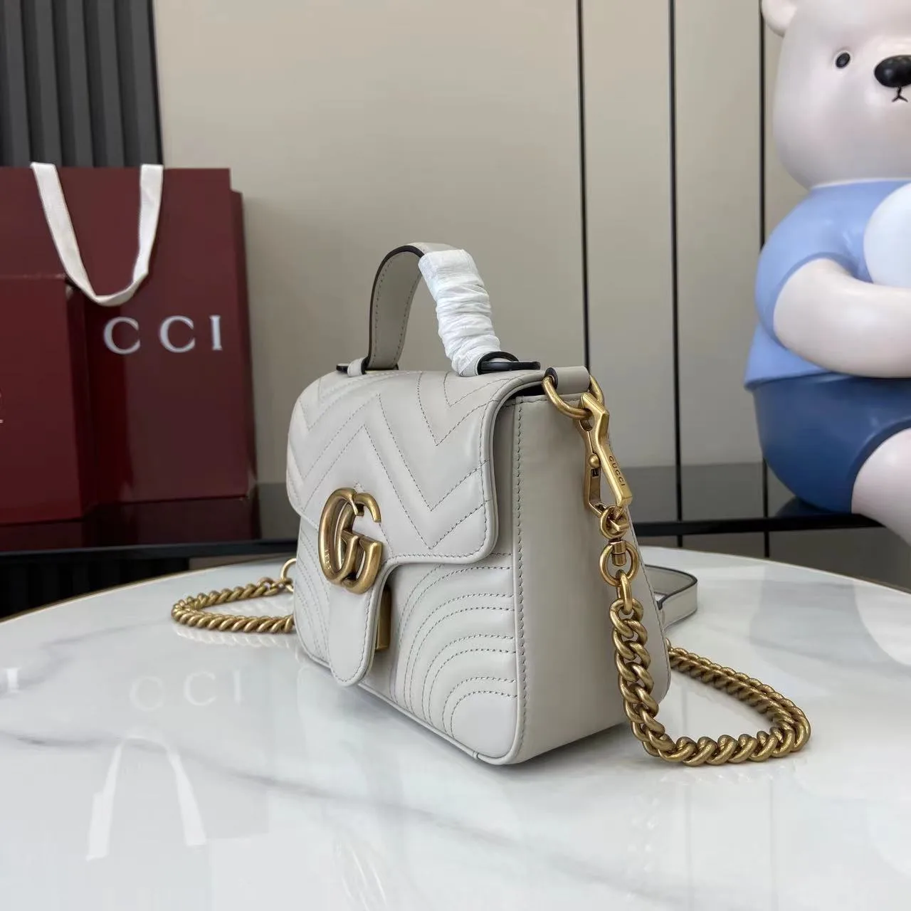 Gucci Marmont Grey GG Supreme Canvas Top Handle Bag product photo from LabelPicks