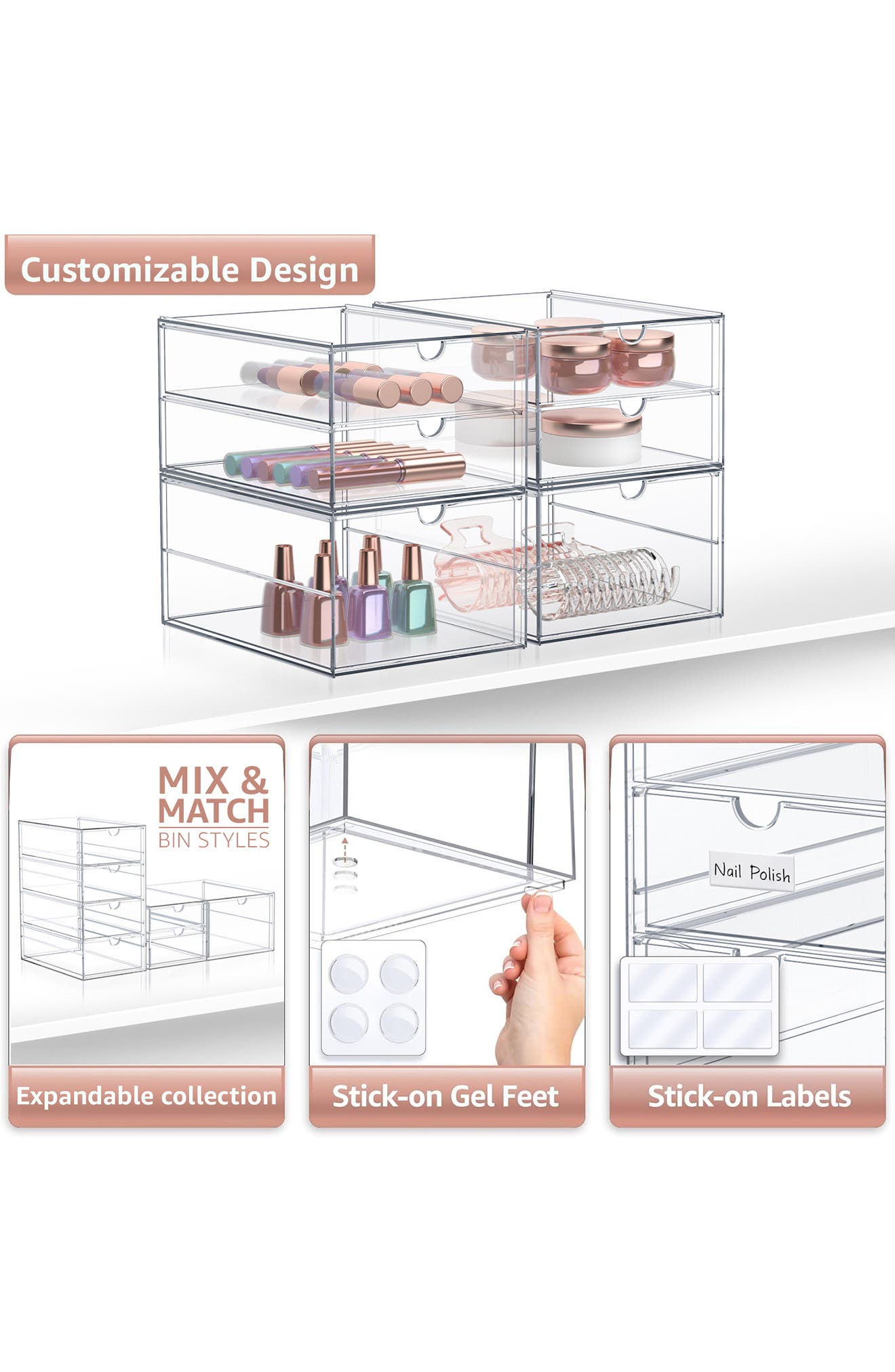 SORBUS Set of 2 Cosmetics Makeup & Jewelry Storage Case Display