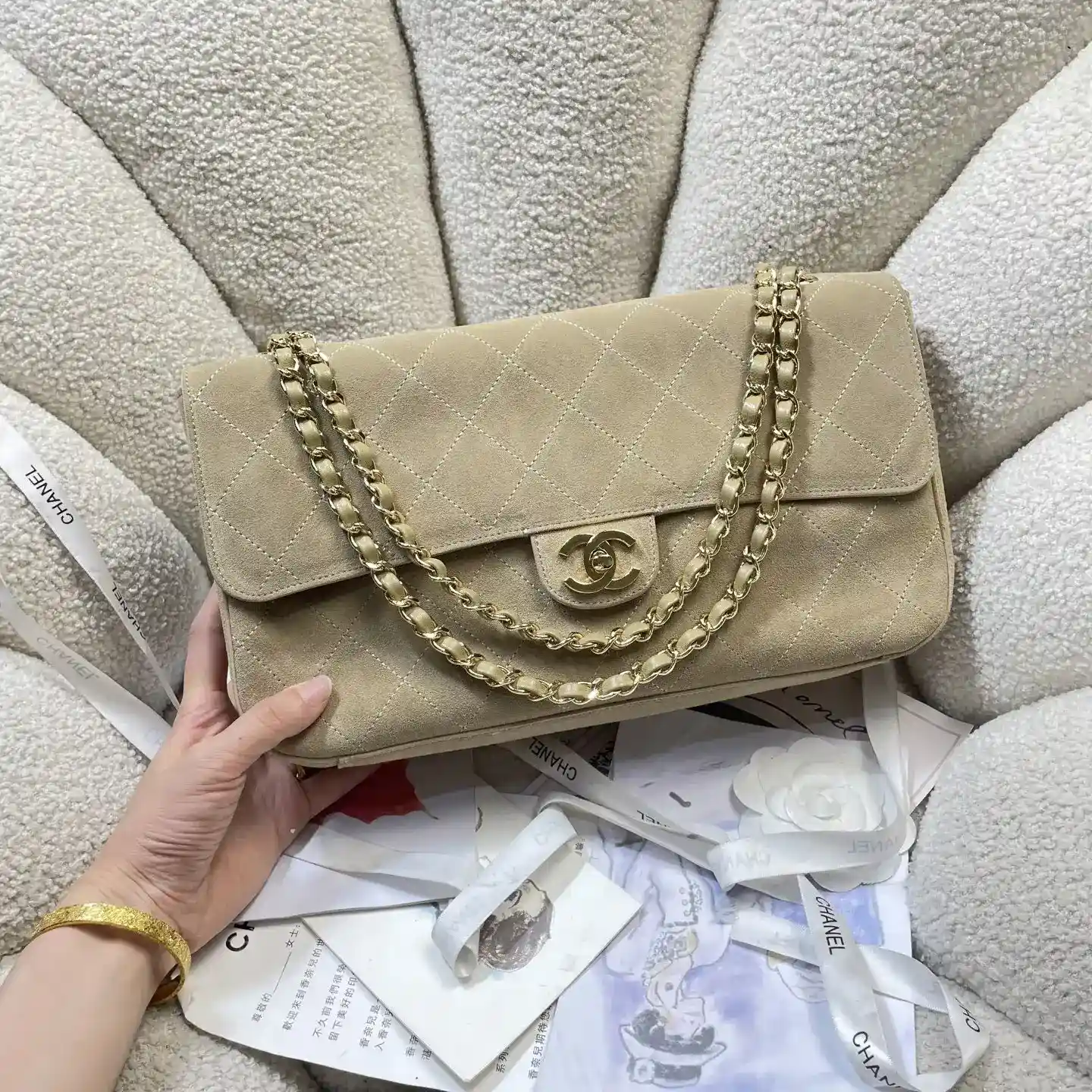 Chanel Beige Classic Flap Grained Leather Shoulder Bag product photo from LabelPicks