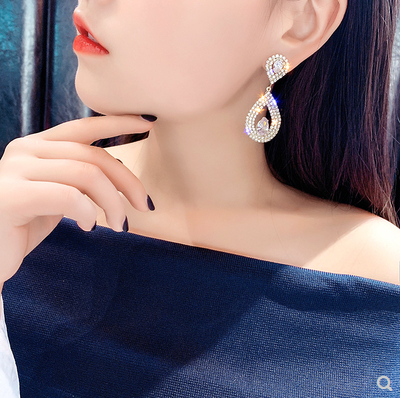 Super flash Diamond Drop Earrings for women fashion personality versatile Earrings European and American exaggerated Earrings