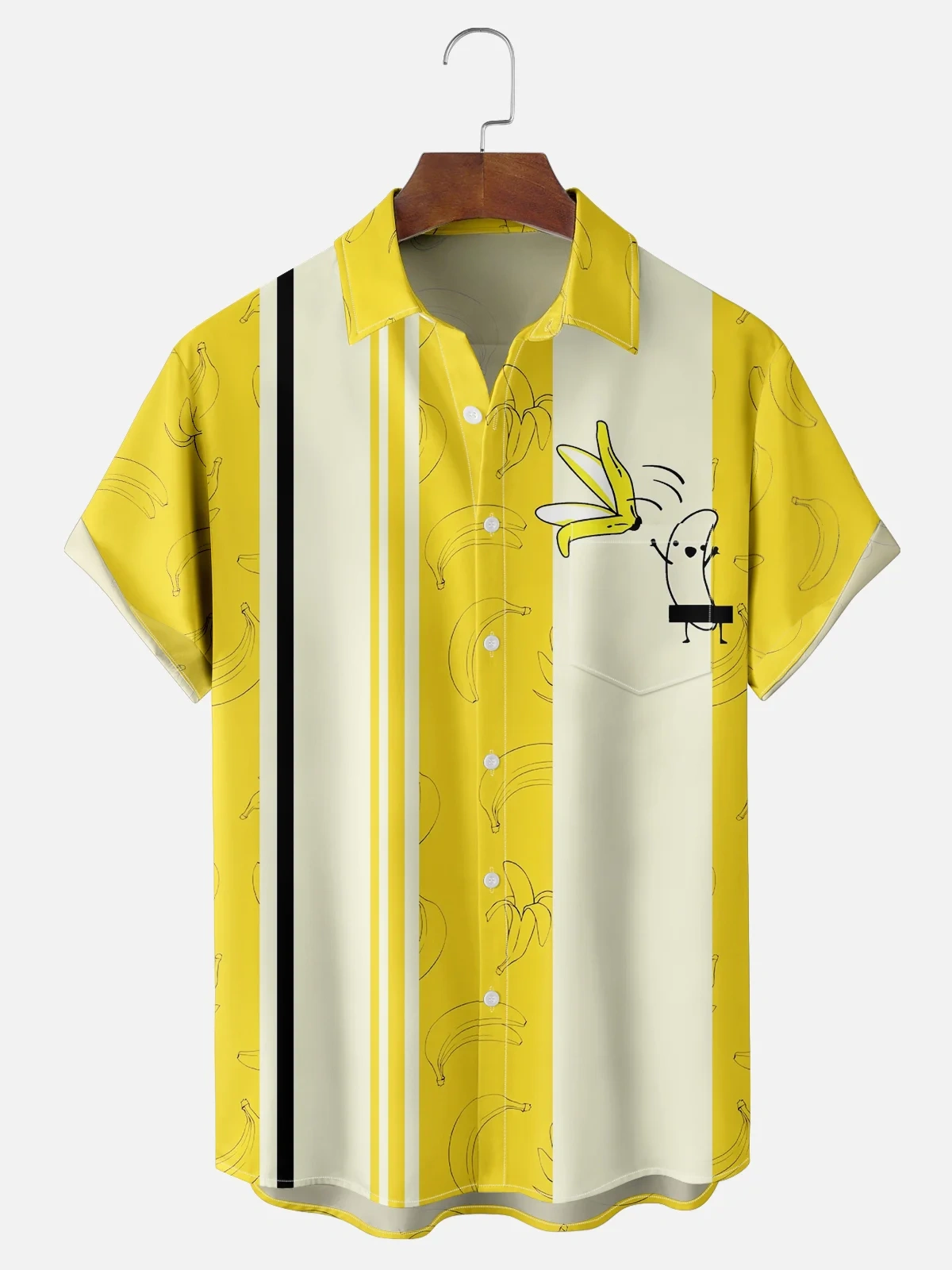 Moisture-wicking Banana Fruit Funny Chest Pocket Bowling Shirt