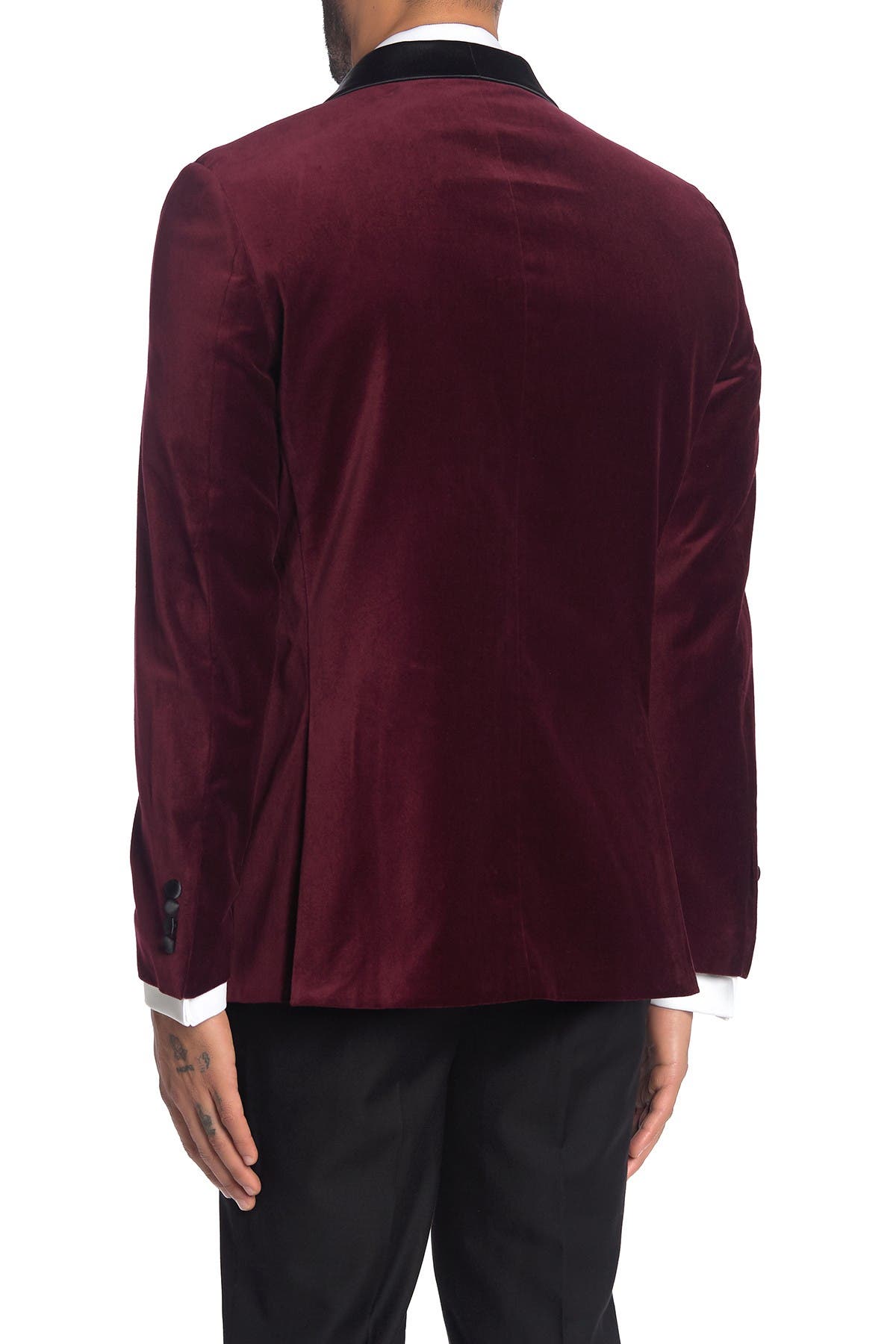 SAVILE ROW CO Burgundy Shawl Collar Single Button Velvet Suit Separate Sport Coat