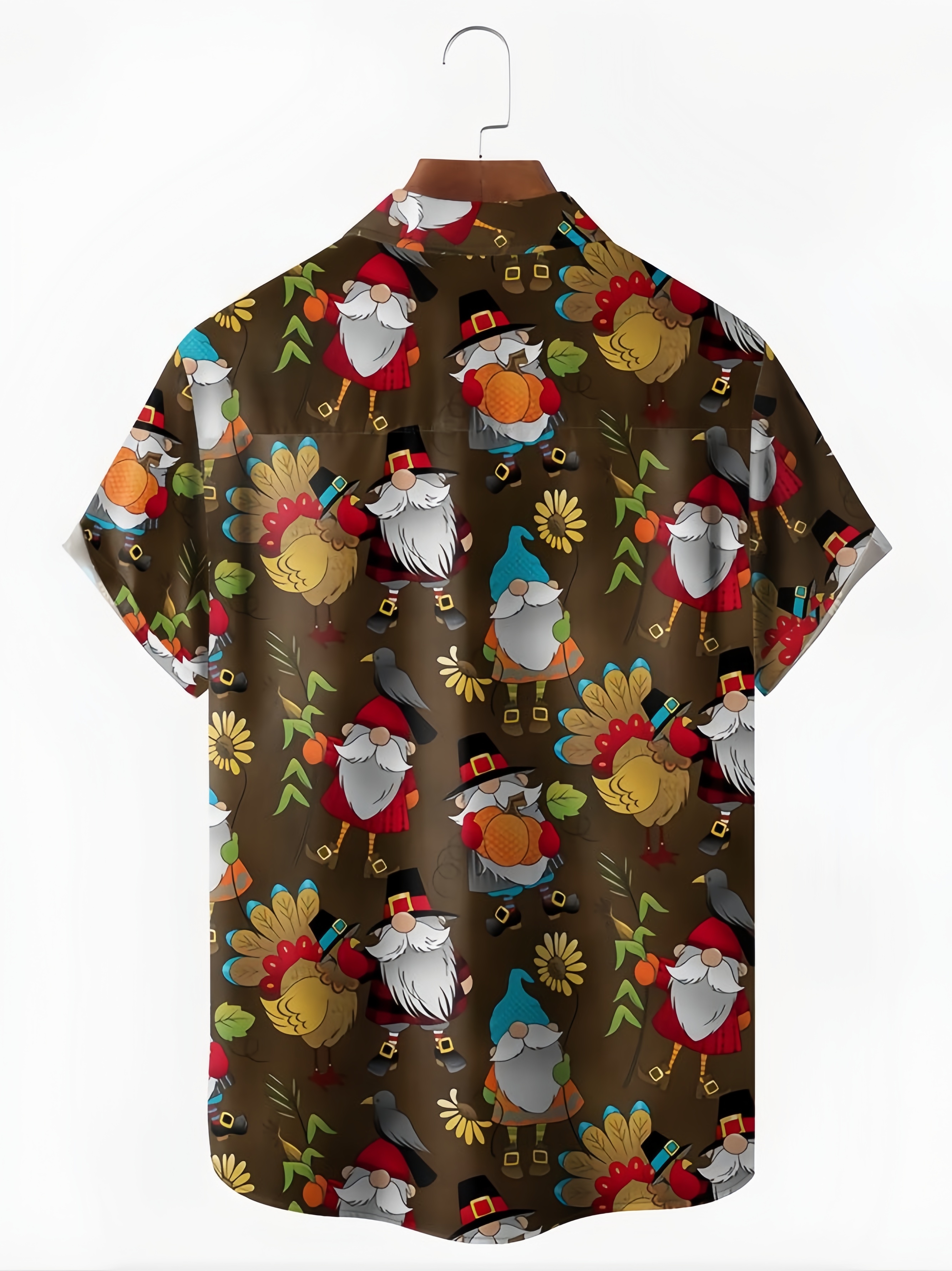 Thanksgiving Turkey Gnome Chest Pocket Short Sleeve Casual Shirt