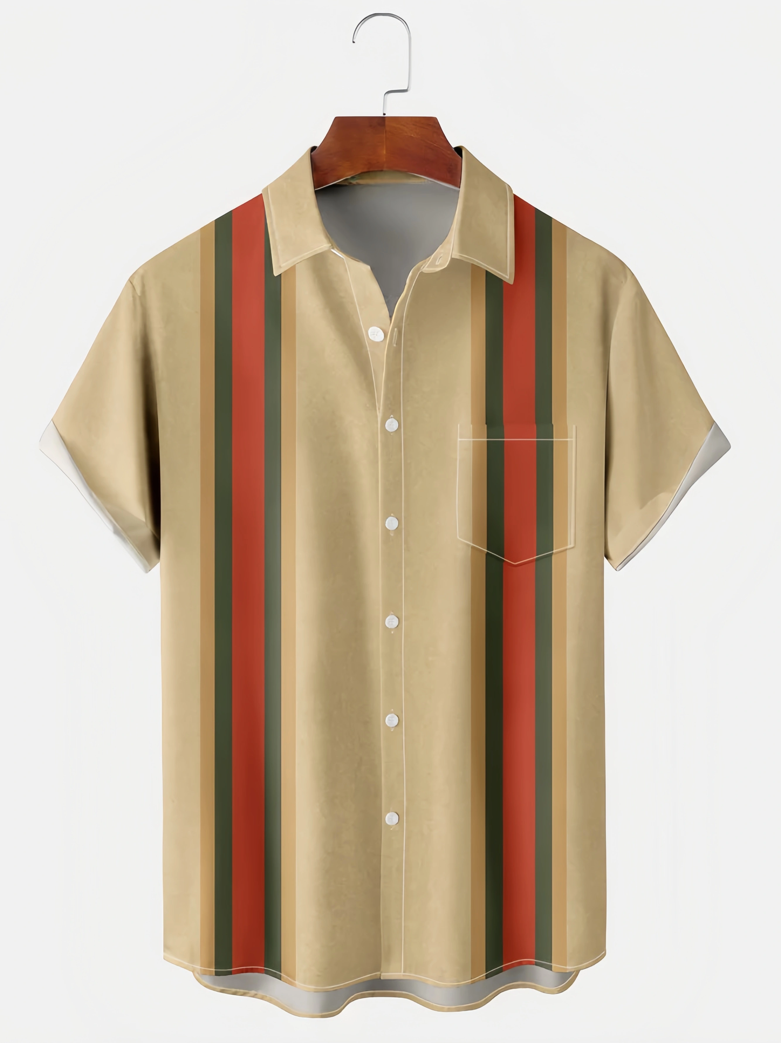 Men's Back Christmas Print Casual Breathable Pocket Bowling Short Sleeve Shirt