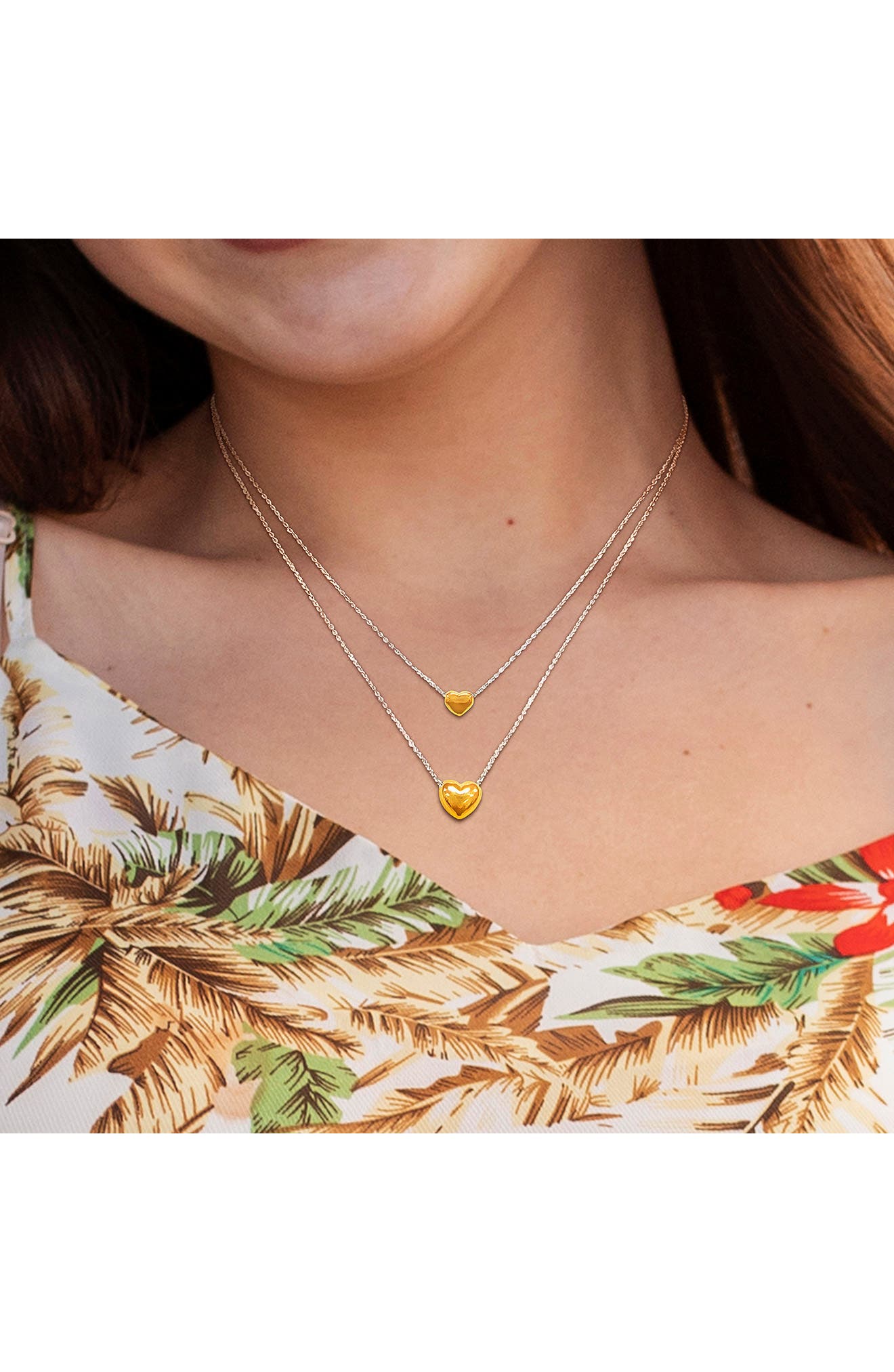 DELMAR Heart Charm Double Strand Necklace