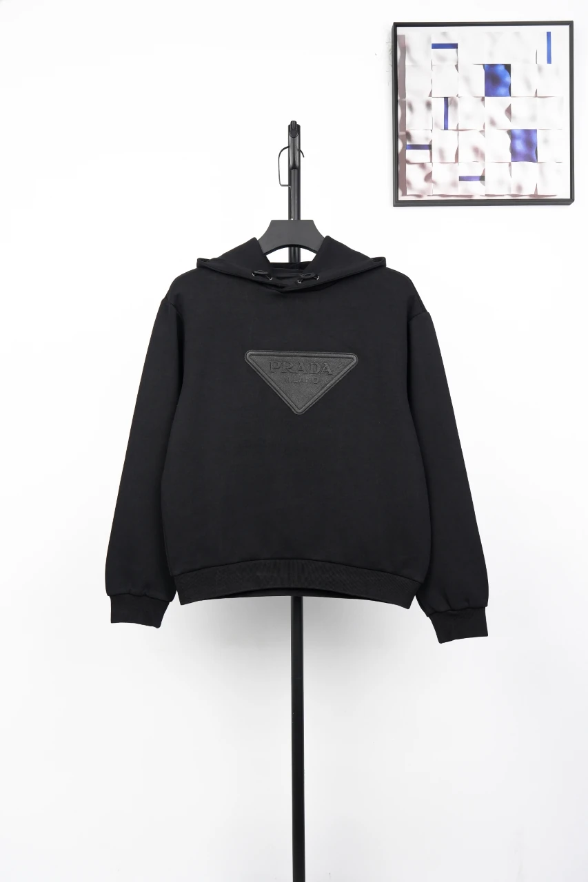 Prada Black Hoodie with Leather Triangle Logo product photo from LabelPicks