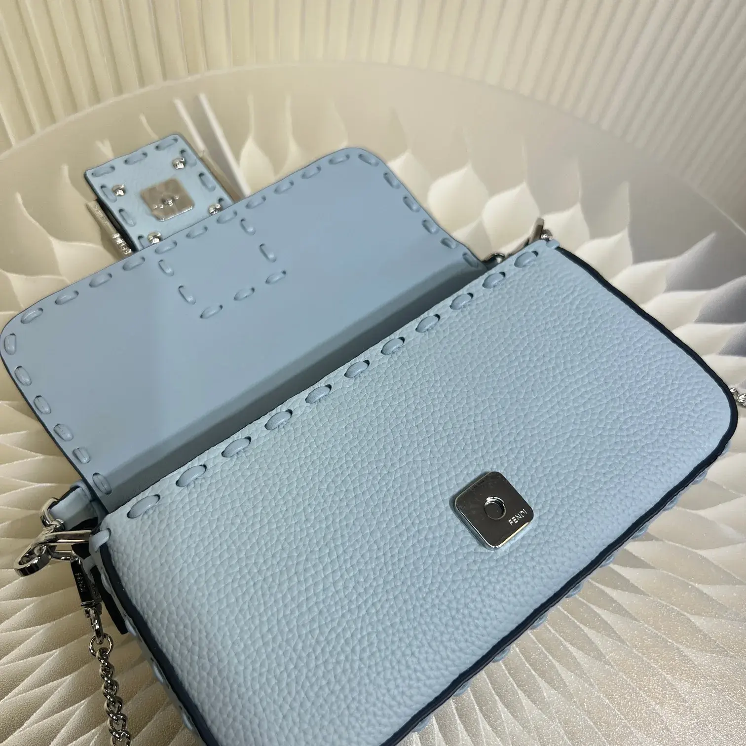 Fendi Baguette Blue Grained Leather Shoulder Bag product photo from LabelPicks
