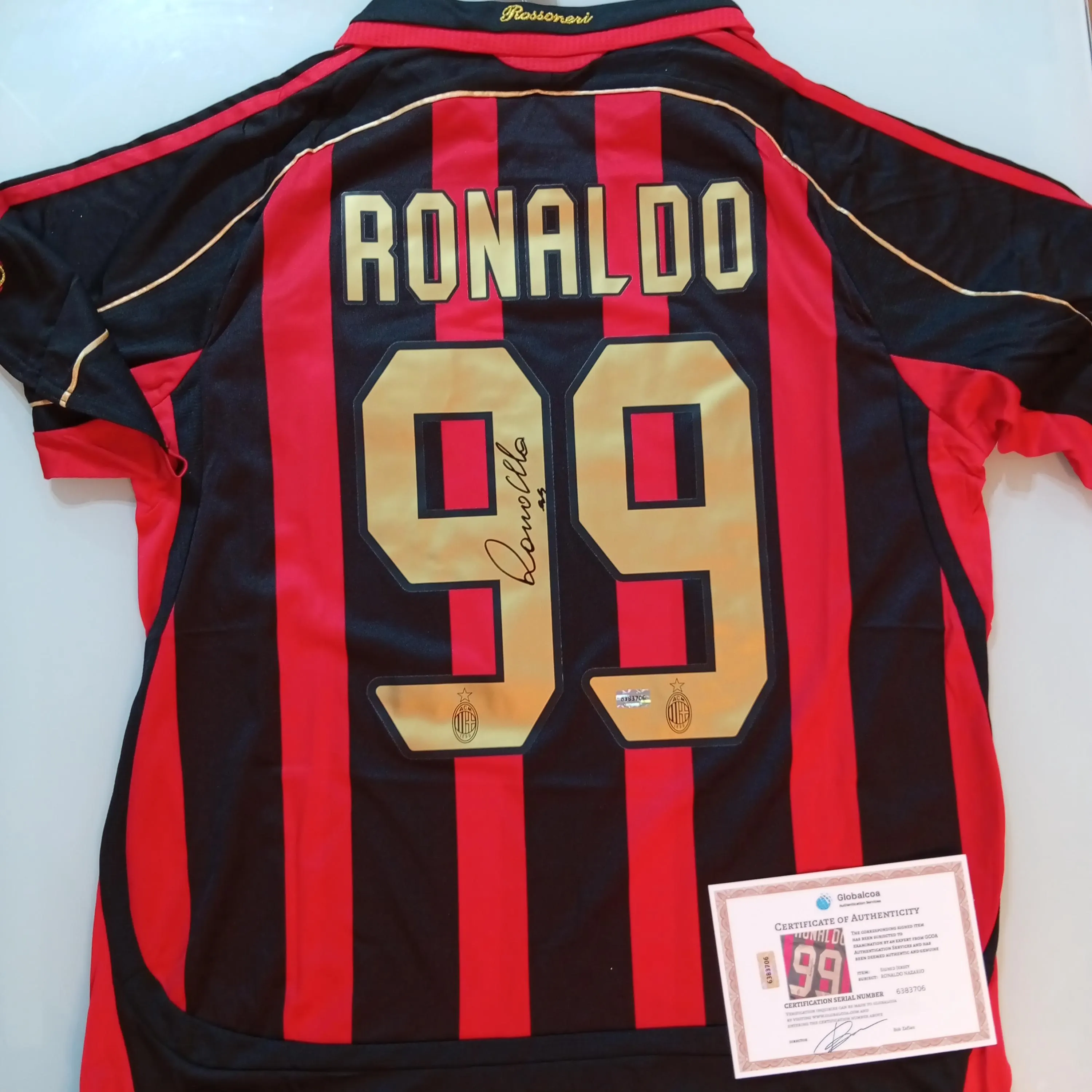 RONALDINHO Signed Autographed AC Milan #99 Soccer Jersey/Football Shirt With COA
